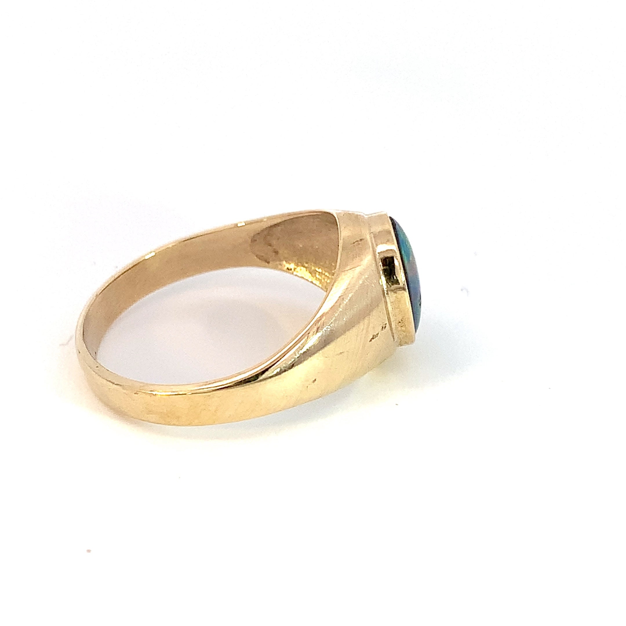 9kt Yellow Gold signet ring 10x8mm Opal triplet - Masterpiece Jewellery Opal & Gems Sydney Australia | Online Shop