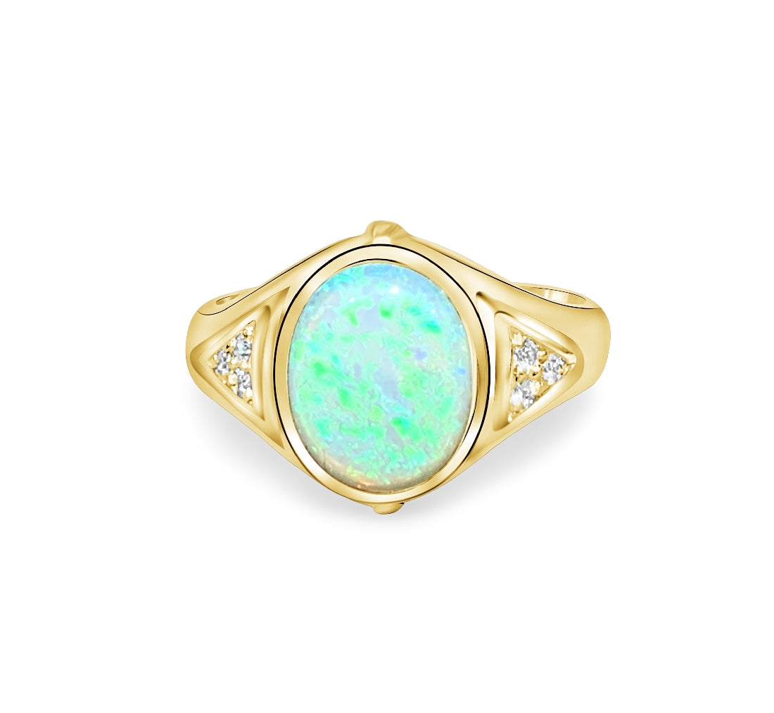 18kt Yellow Gold Green Dark Opal and Diamond - Masterpiece Jewellery Opal & Gems Sydney Australia | Online Shop