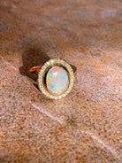 14kt Yellow Gold White Fire Opal and diamond ring - Masterpiece Jewellery Opal & Gems Sydney Australia | Online Shop