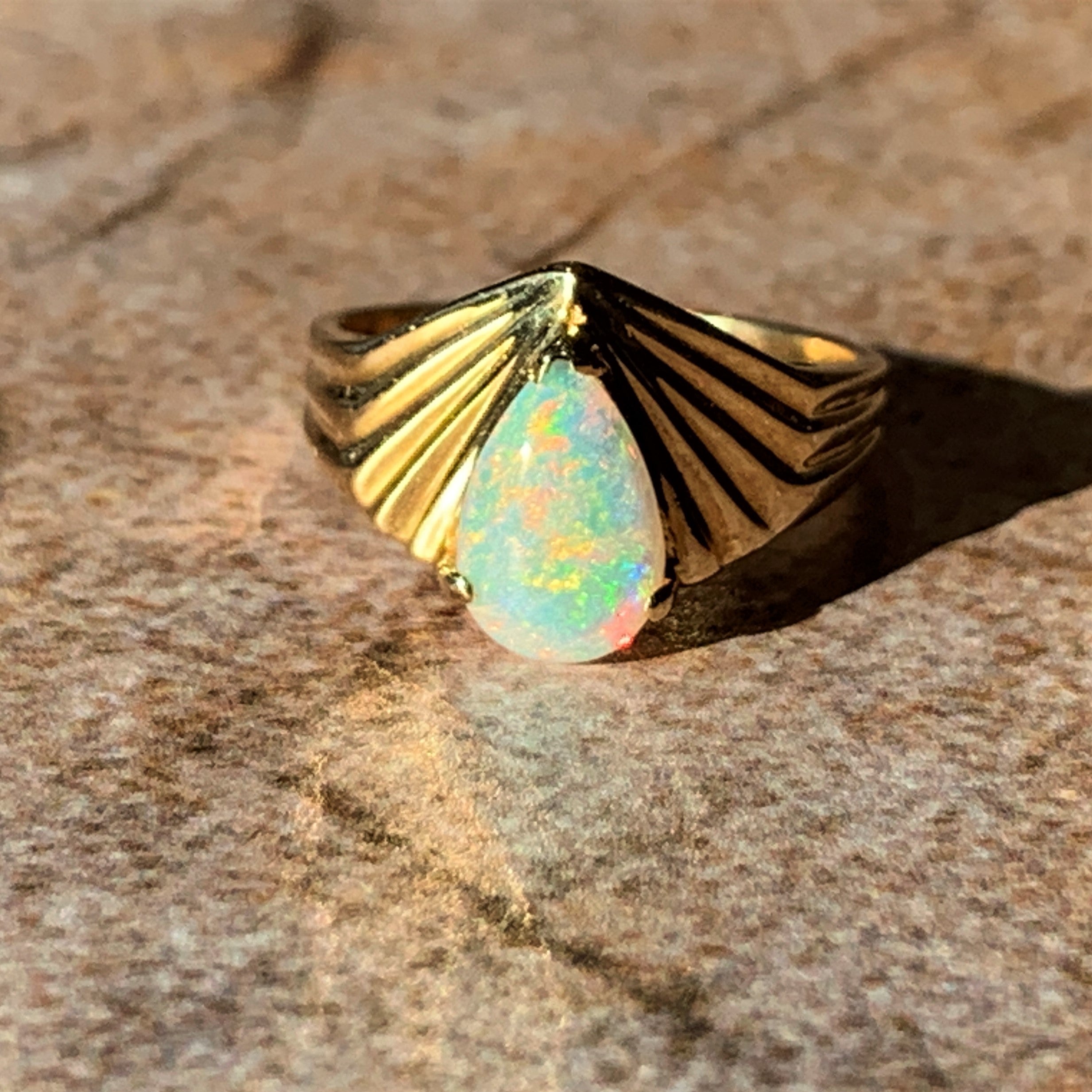 18kt Yellow Gold Pear shape step design Pear shape Opal ring - Masterpiece Jewellery Opal & Gems Sydney Australia | Online Shop