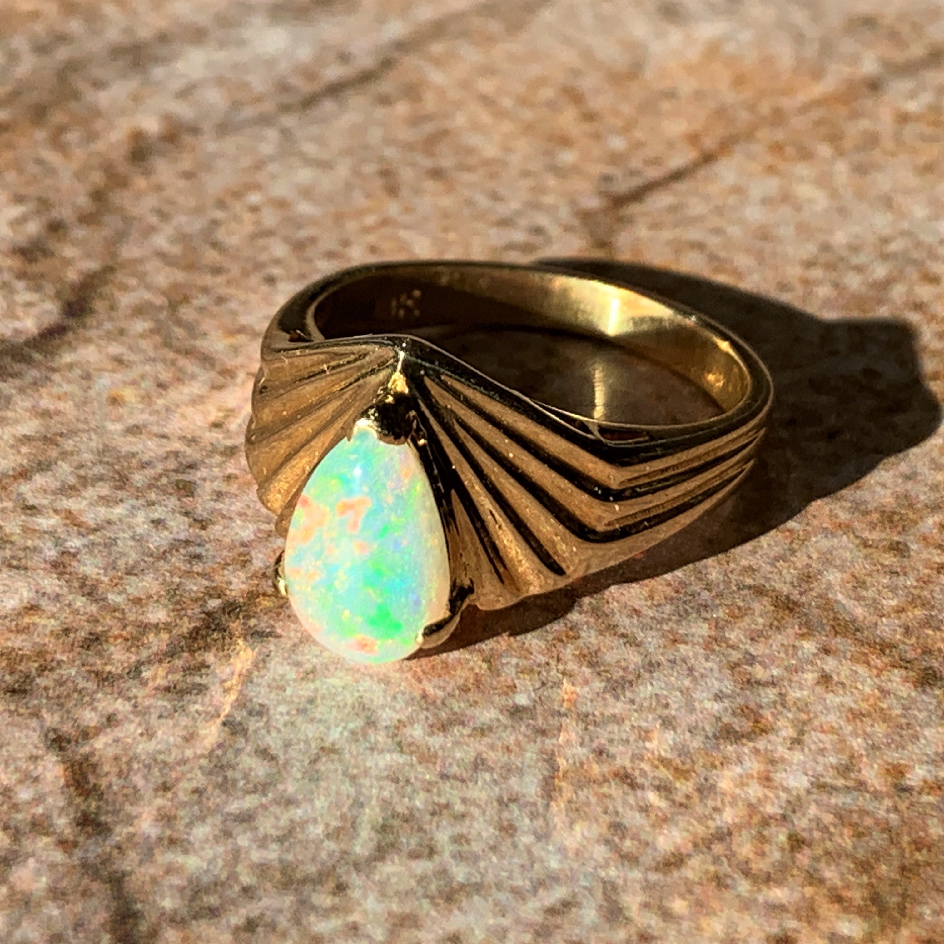 18kt Yellow Gold Pear shape step design Pear shape Opal ring - Masterpiece Jewellery Opal & Gems Sydney Australia | Online Shop