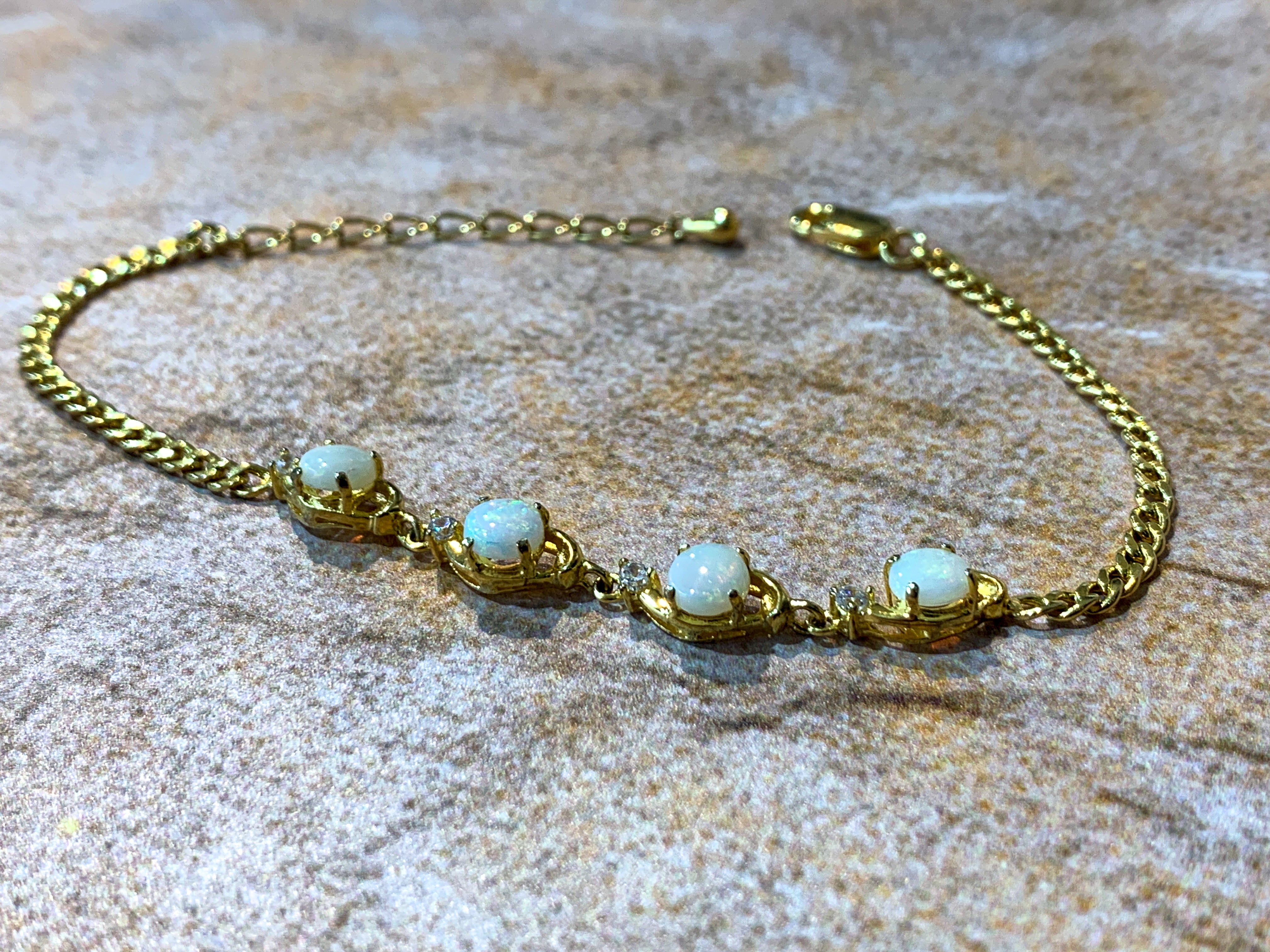 Gold Plated Silver 5mm White Opal round and crystal bracelet - Masterpiece Jewellery Opal & Gems Sydney Australia | Online Shop