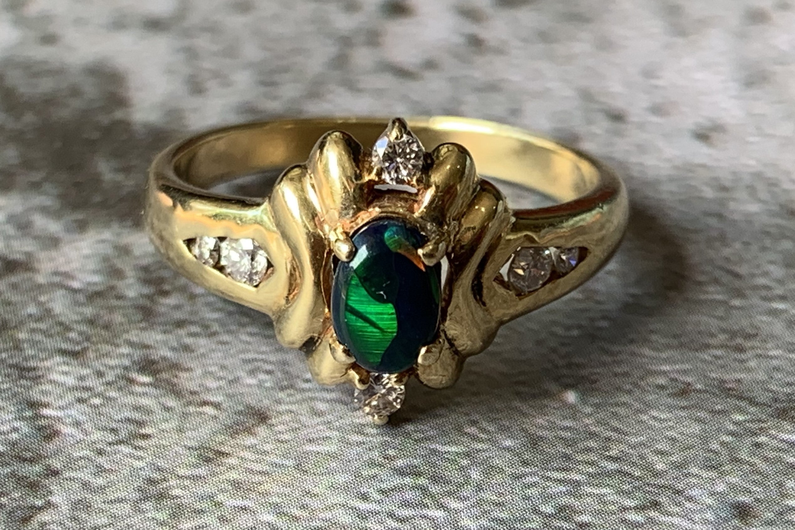 18kt Yellow Gold Black Opal and Diamond ring - Masterpiece Jewellery Opal & Gems Sydney Australia | Online Shop