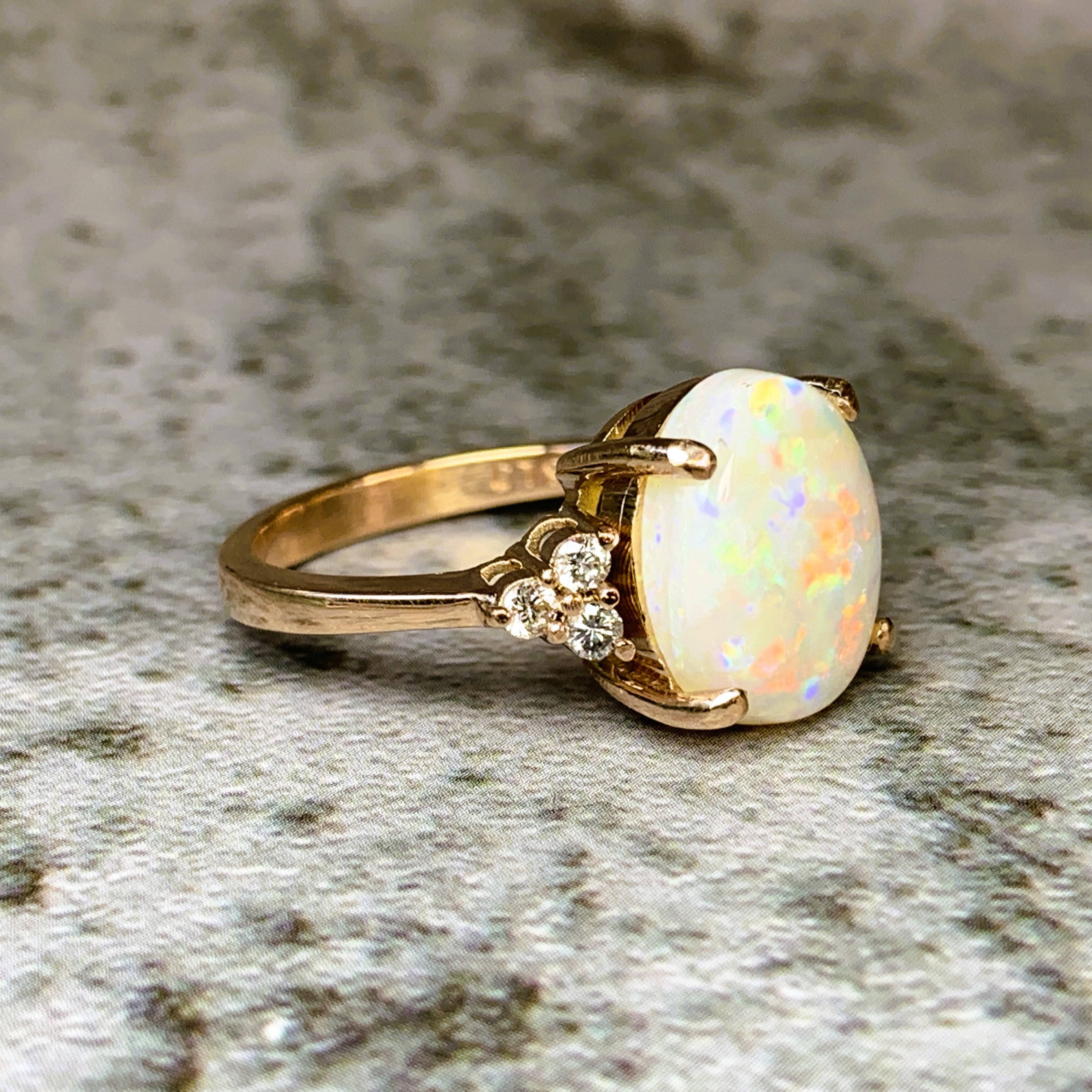 9kt Rose Gold 2.8ct White Opal and Diamond ring - Masterpiece Jewellery Opal & Gems Sydney Australia | Online Shop