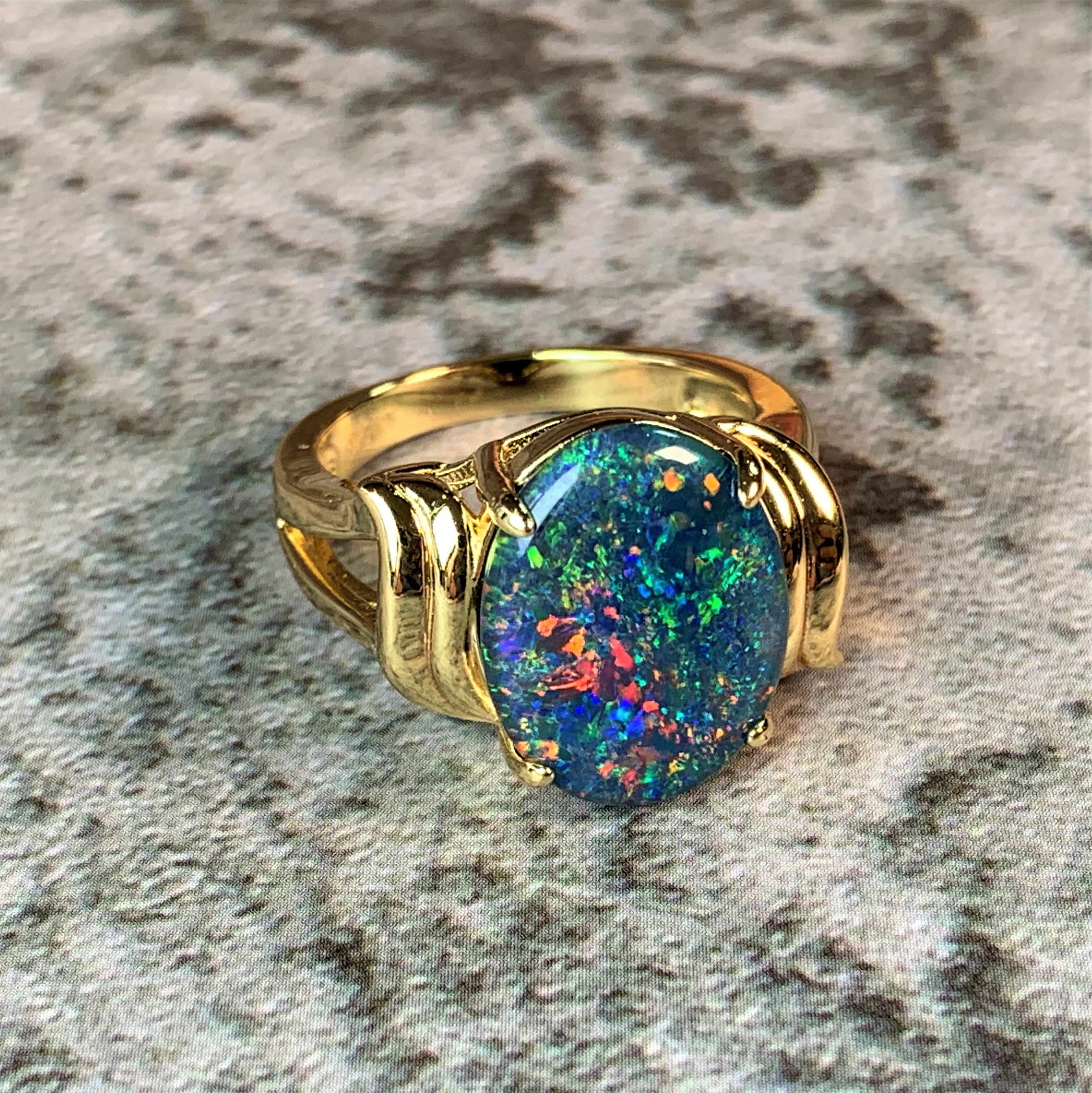 Gold Plated Sterling Silver 16x12mm Opal triplet ring - Masterpiece Jewellery Opal & Gems Sydney Australia | Online Shop