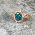 Rose Gold Plated silver 10x8mm Opal triplet halo ring - Masterpiece Jewellery Opal & Gems Sydney Australia | Online Shop