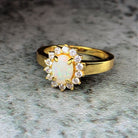 Gold Plated Sterling Silver cluster ring with 7x5mm White Opal - Masterpiece Jewellery Opal & Gems Sydney Australia | Online Shop