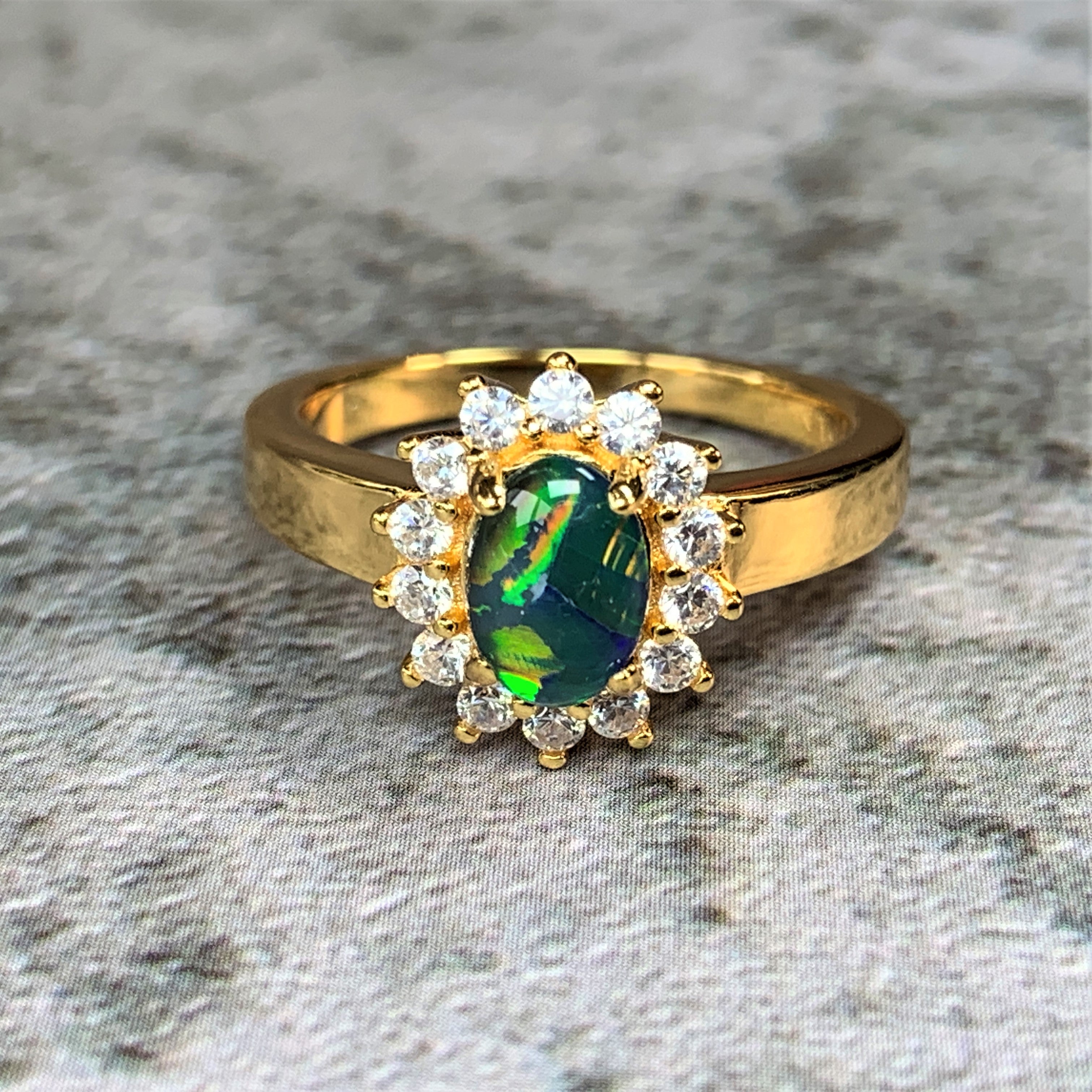 Gold Plated Silver cluster Opal triplet 7x5mm ring - Masterpiece Jewellery Opal & Gems Sydney Australia | Online Shop