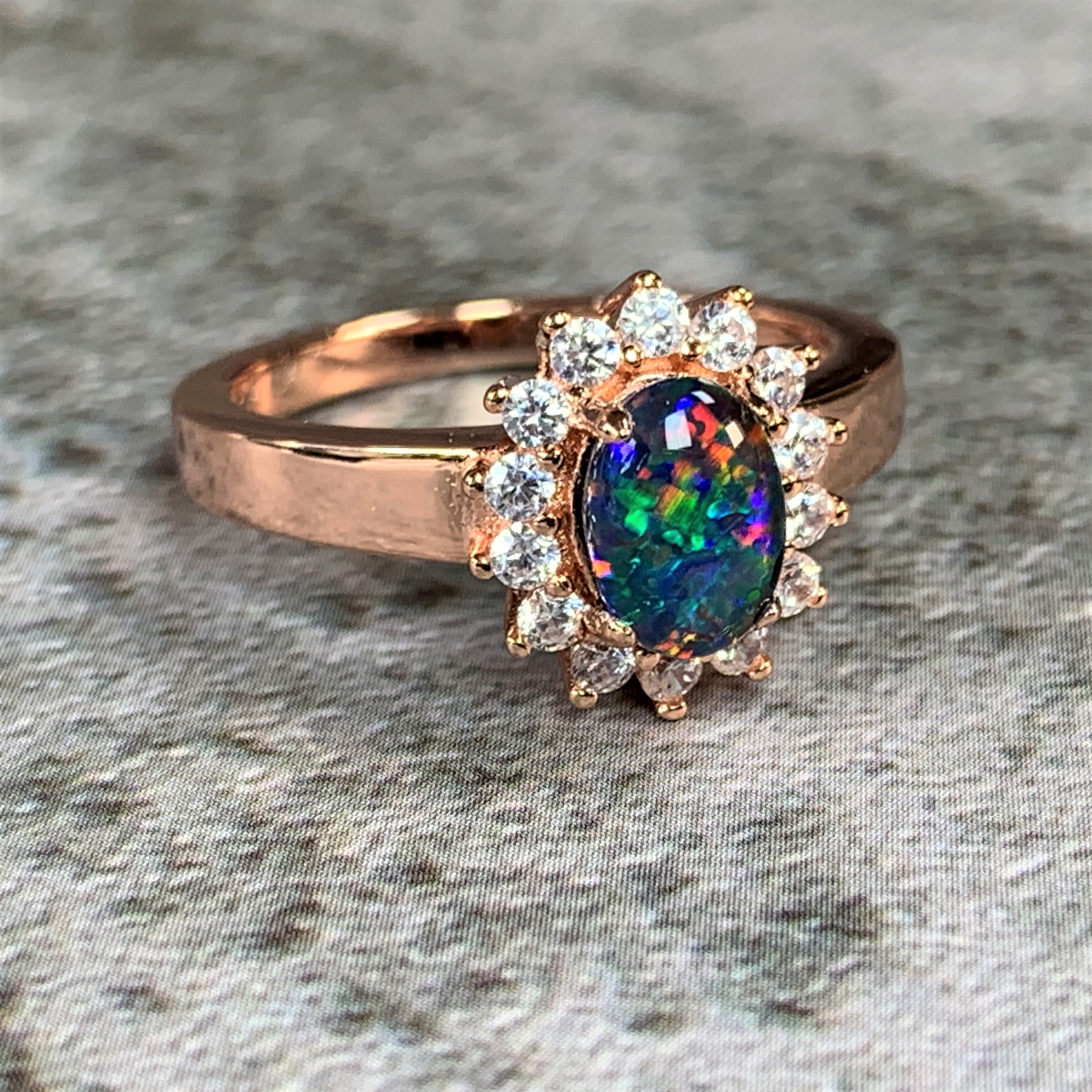 Rose Gold plated Opal triplet 7x5mm ring - Masterpiece Jewellery Opal & Gems Sydney Australia | Online Shop