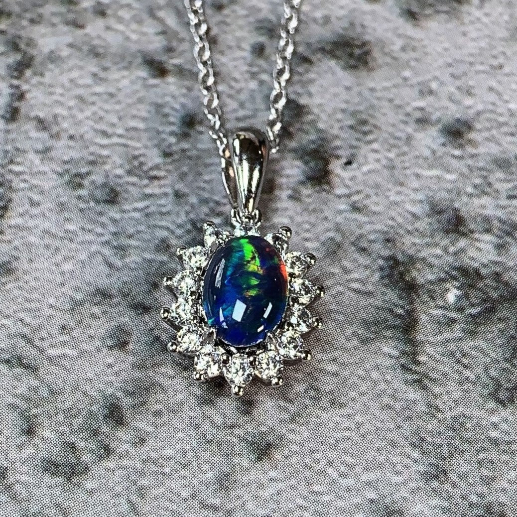 Sterling Silver 7x5mm cluster Opal triplet pendant - Masterpiece Jewellery Opal & Gems Sydney Australia | Online Shop