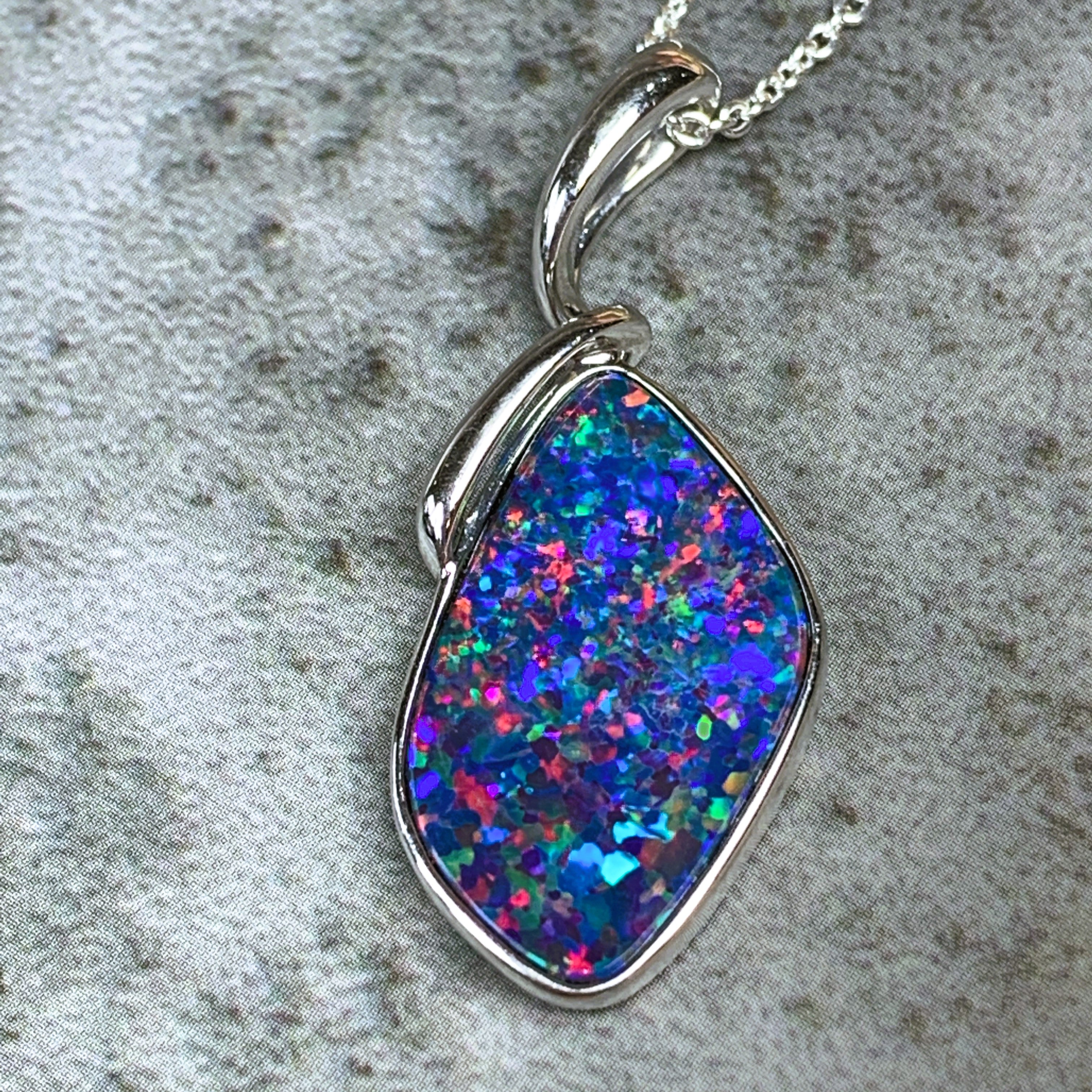 14kt White Gold Red Opal 8.2ct Doublet pendant - Masterpiece Jewellery Opal & Gems Sydney Australia | Online Shop