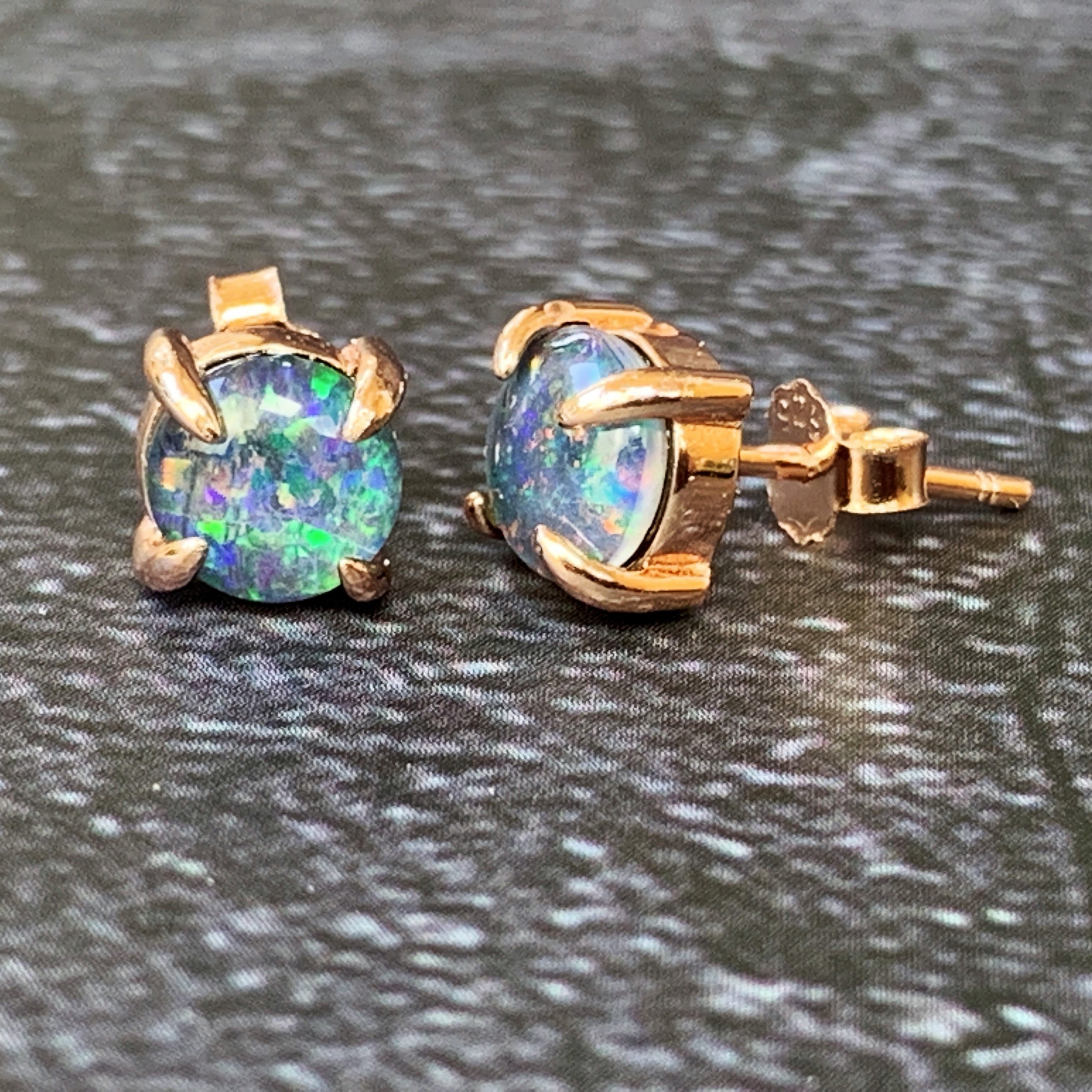 Rose Gold plated Silver 6mm Round Opal studs - Masterpiece Jewellery Opal & Gems Sydney Australia | Online Shop