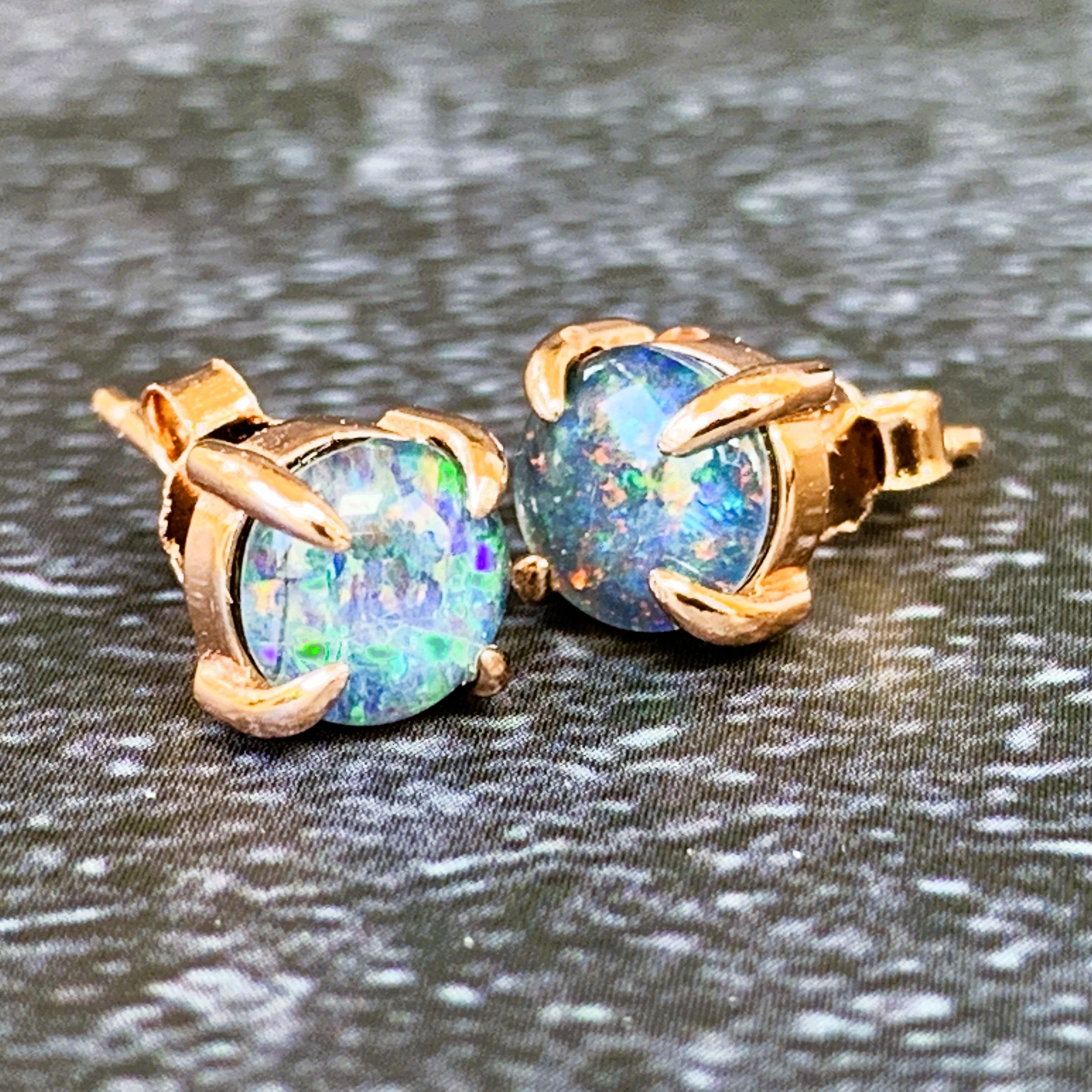 Rose Gold plated Silver 6mm Round Opal studs - Masterpiece Jewellery Opal & Gems Sydney Australia | Online Shop