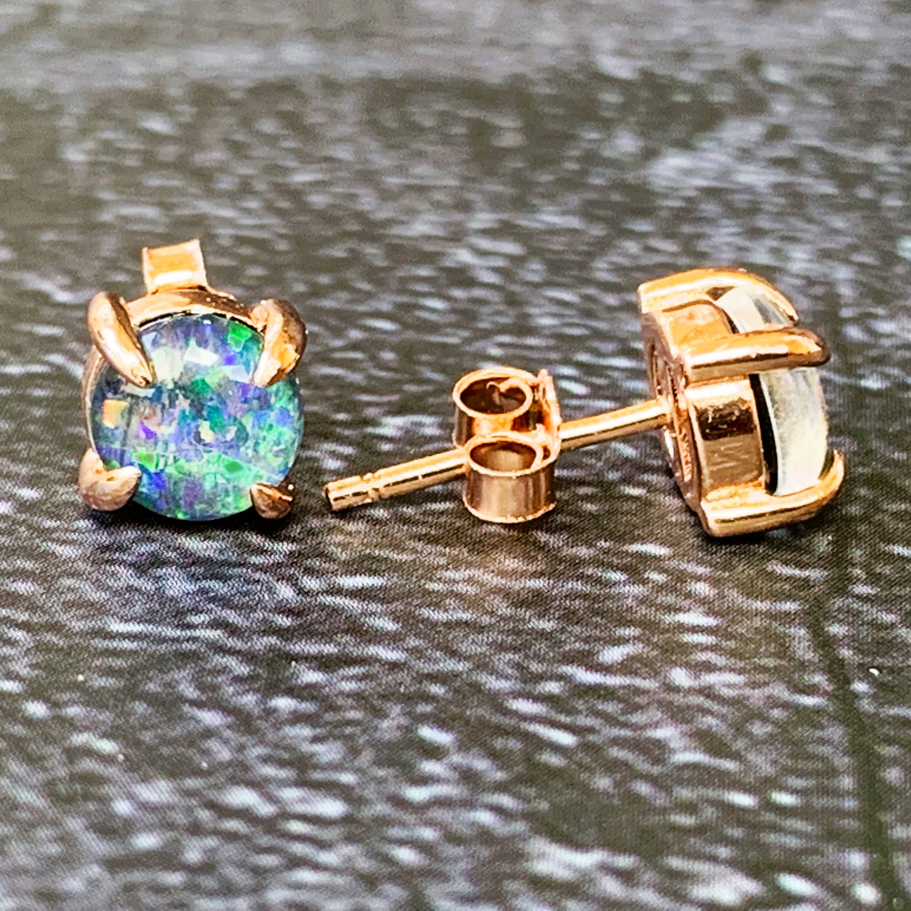 Rose Gold plated Silver 6mm Round Opal studs - Masterpiece Jewellery Opal & Gems Sydney Australia | Online Shop