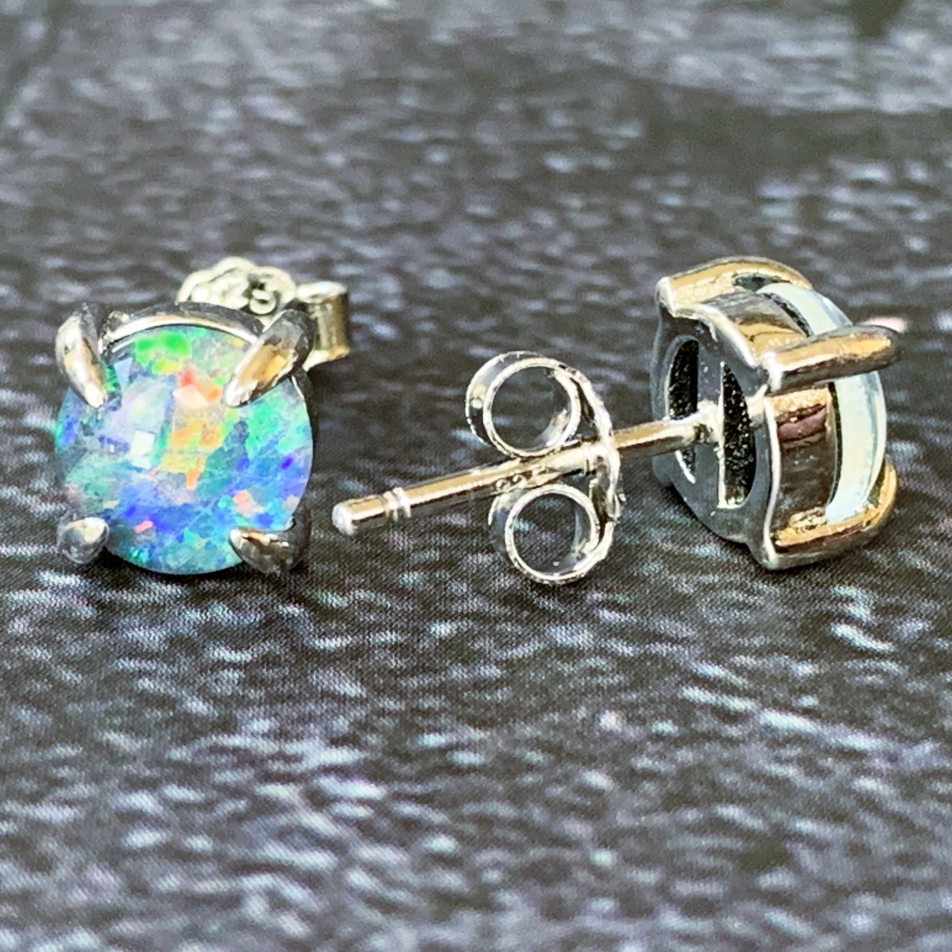 Sterling Silver 6mm Round Opal studs claw set - Masterpiece Jewellery Opal & Gems Sydney Australia | Online Shop