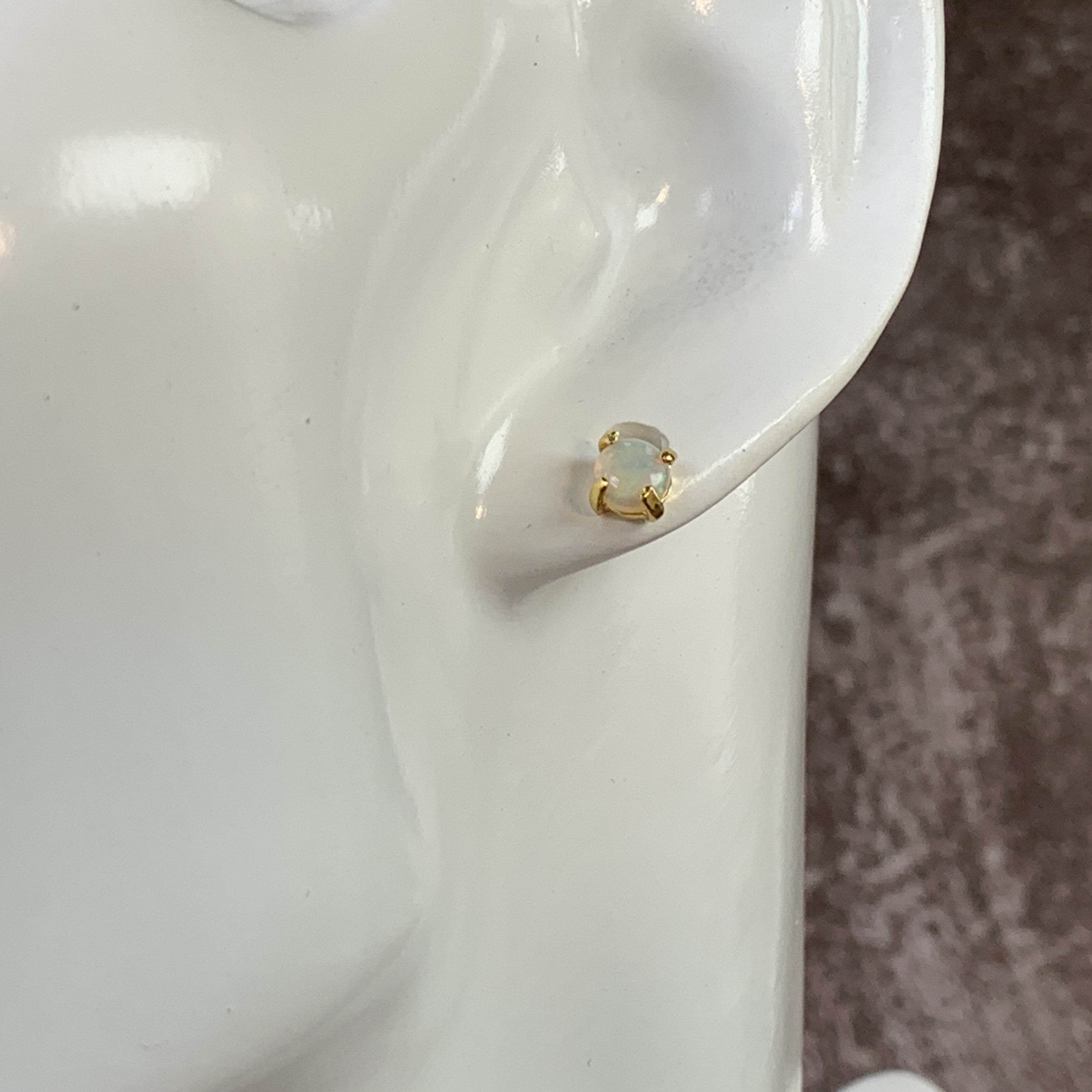 Gold plated Silver 5mm claw set White Opal studs - Masterpiece Jewellery Opal & Gems Sydney Australia | Online Shop
