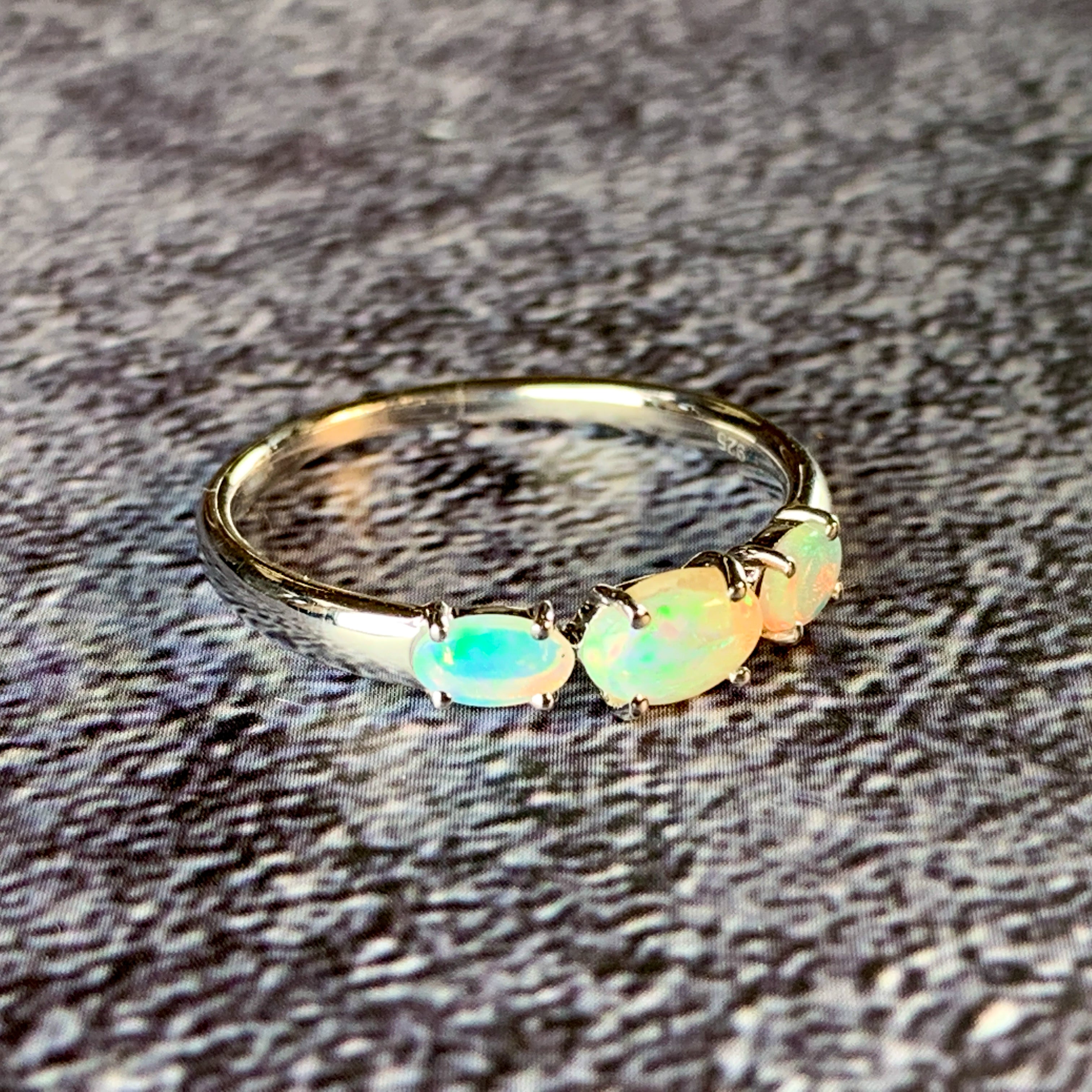 Sterling Silver 3 Opal Oval ring - Masterpiece Jewellery Opal & Gems Sydney Australia | Online Shop