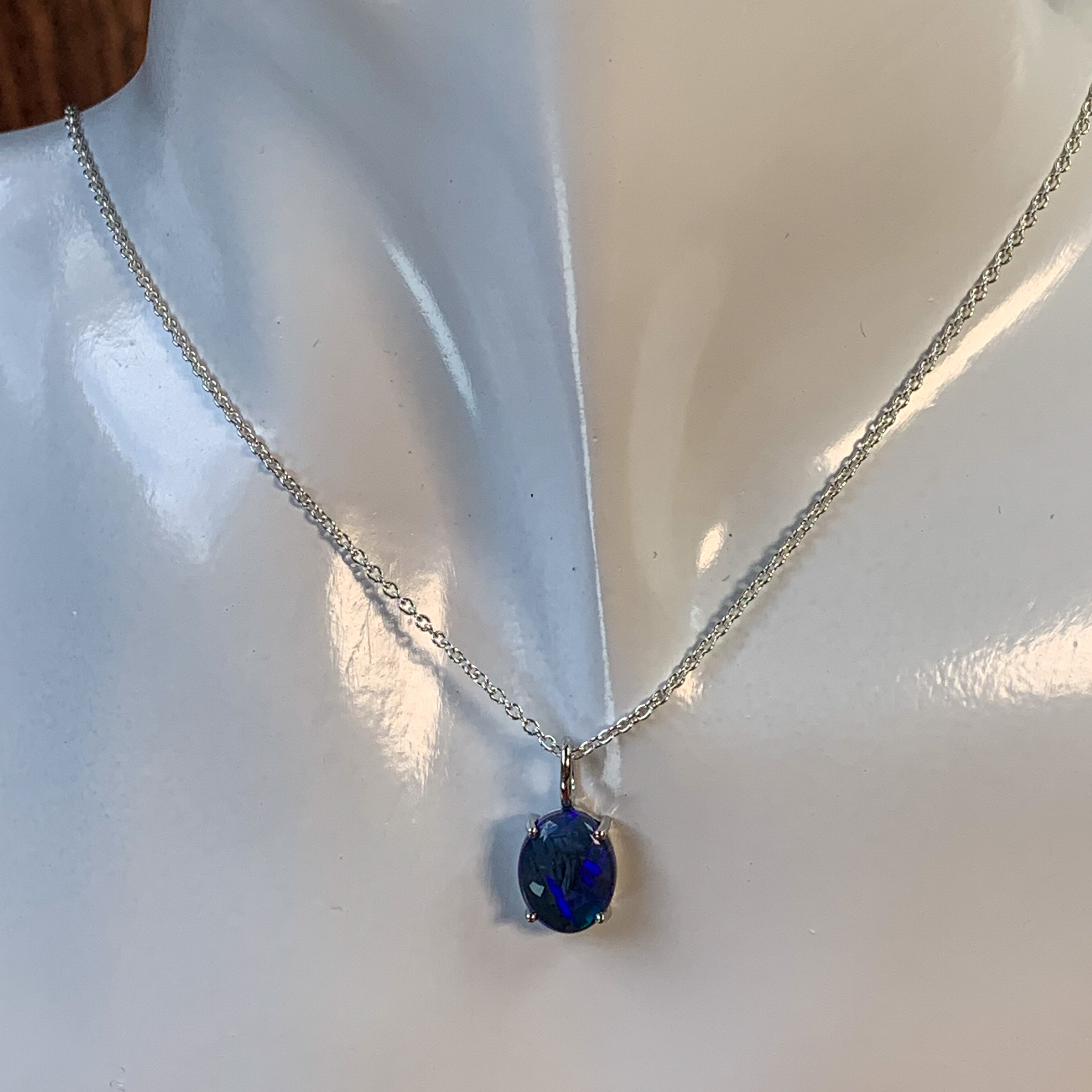 9kt White Gold Black Blue Opal 10x8mm solitaire pendant - Masterpiece Jewellery Opal & Gems Sydney Australia | Online Shop