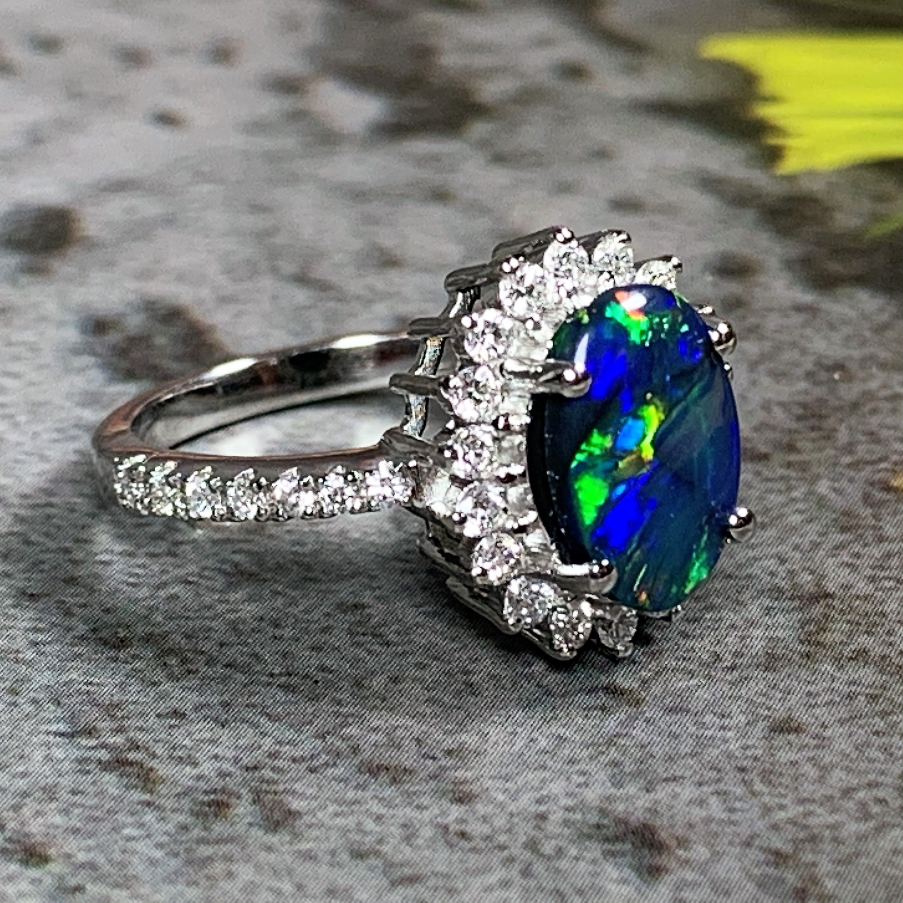 Opal and black diamond shop ring