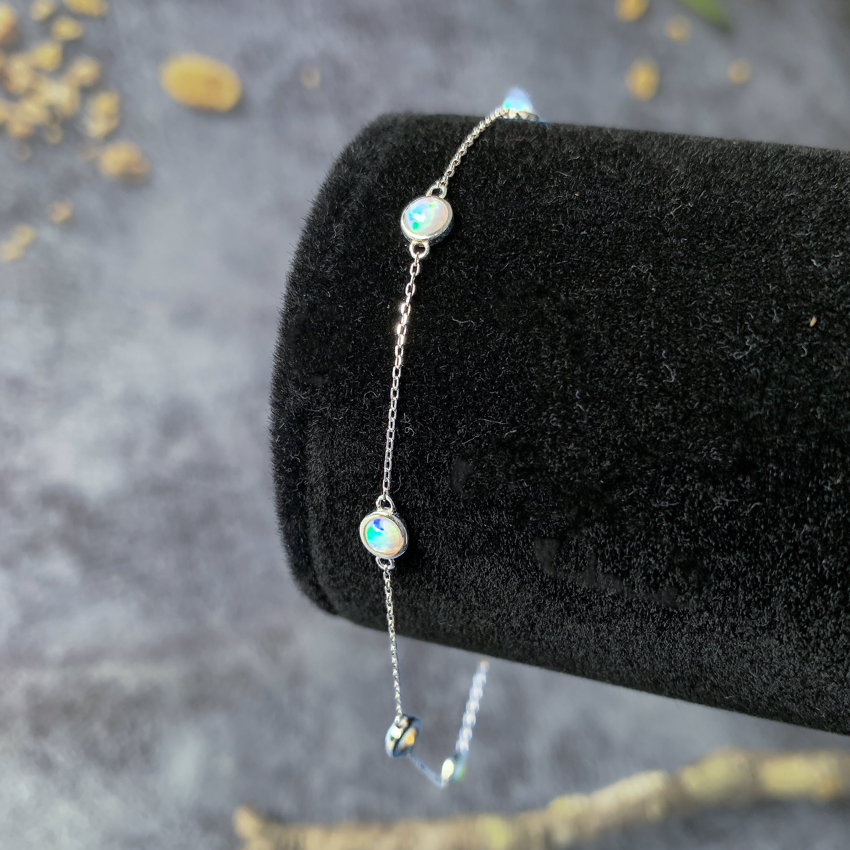 9kt White Gold bracelet 3mm Opal spaced dainty - Masterpiece Jewellery Opal & Gems Sydney Australia | Online Shop