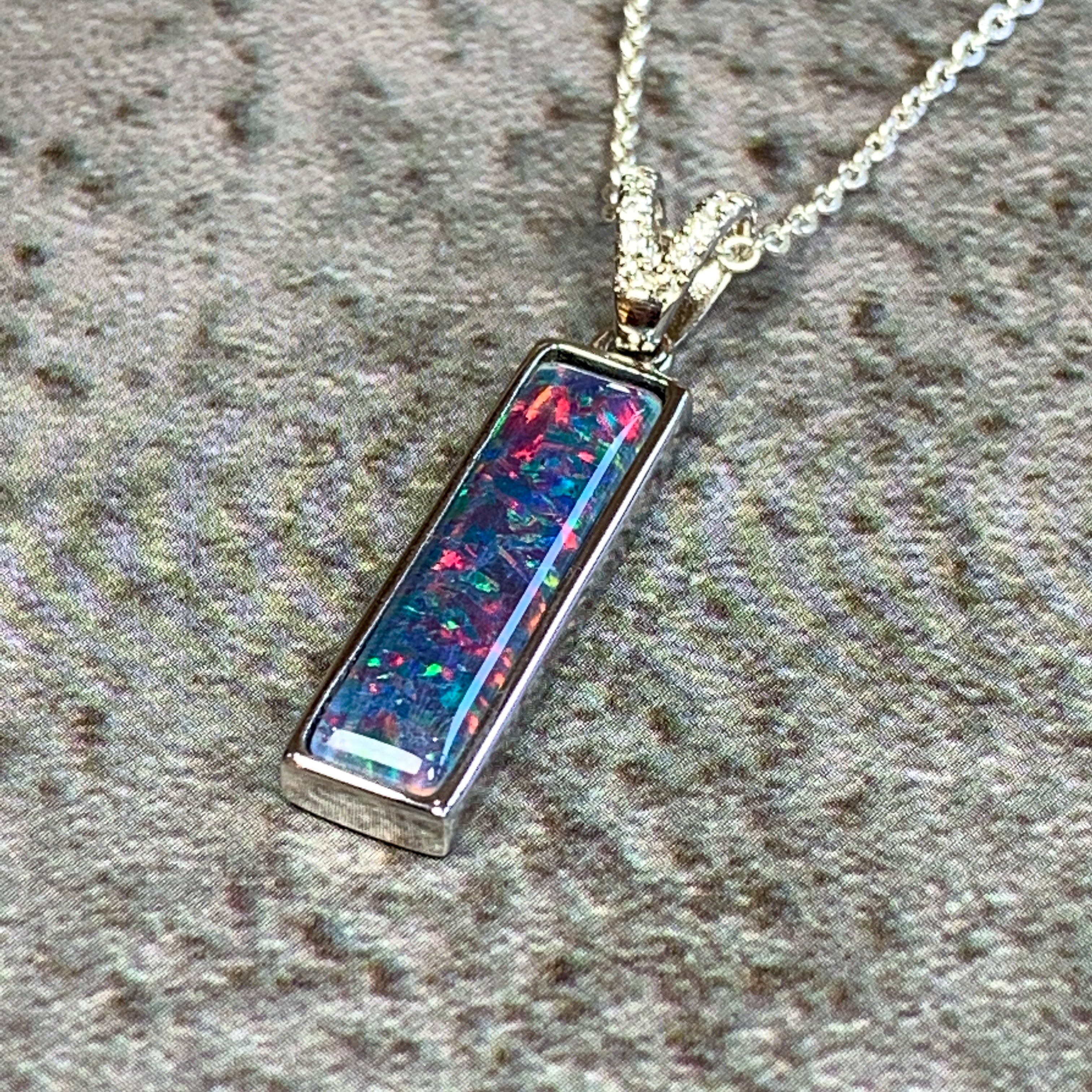 Sterling Silver Opal triplet 20x5mm rectangular pendant - Masterpiece Jewellery Opal & Gems Sydney Australia | Online Shop