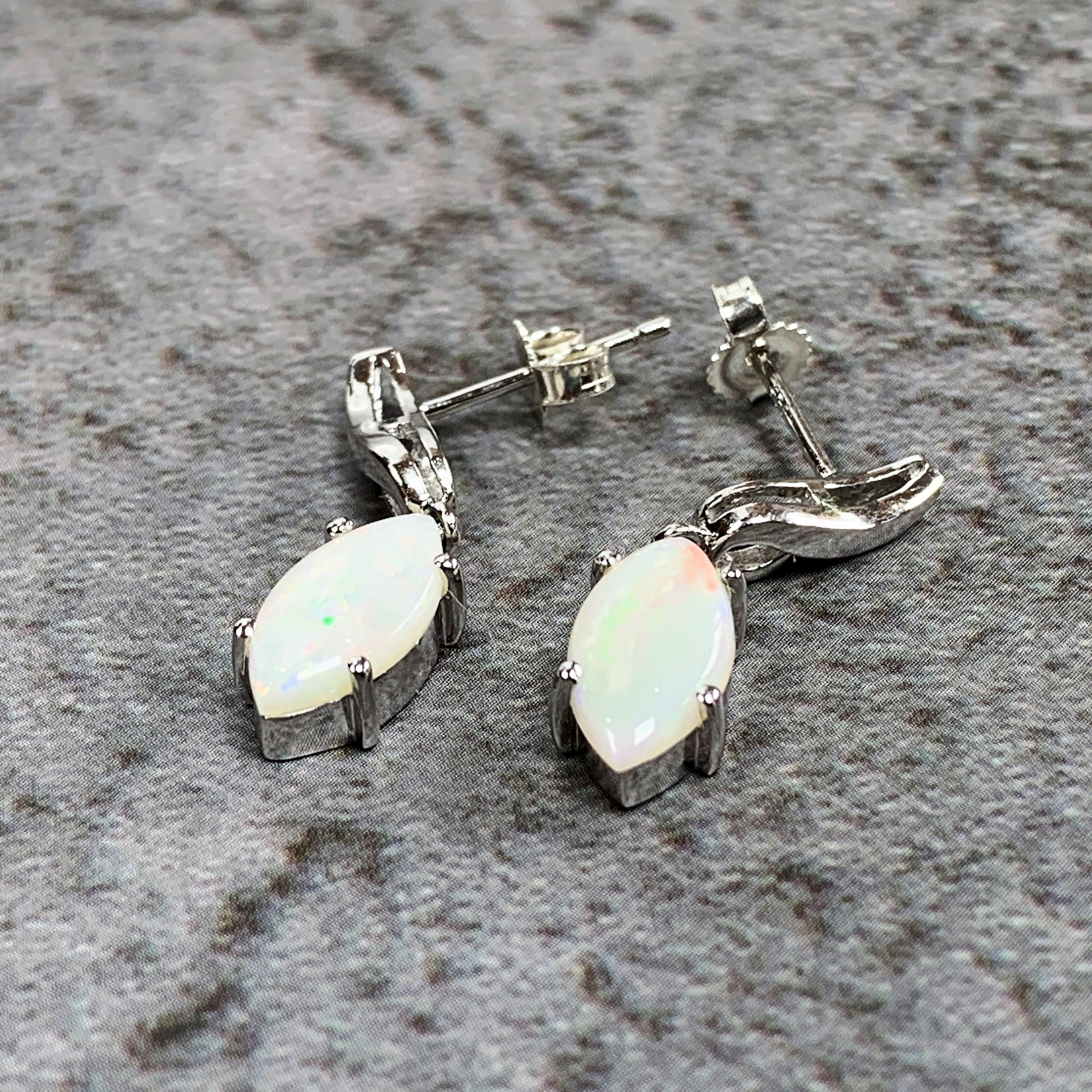 Sterling silver drop Marquise White Opals earrings - Masterpiece Jewellery Opal & Gems Sydney Australia | Online Shop