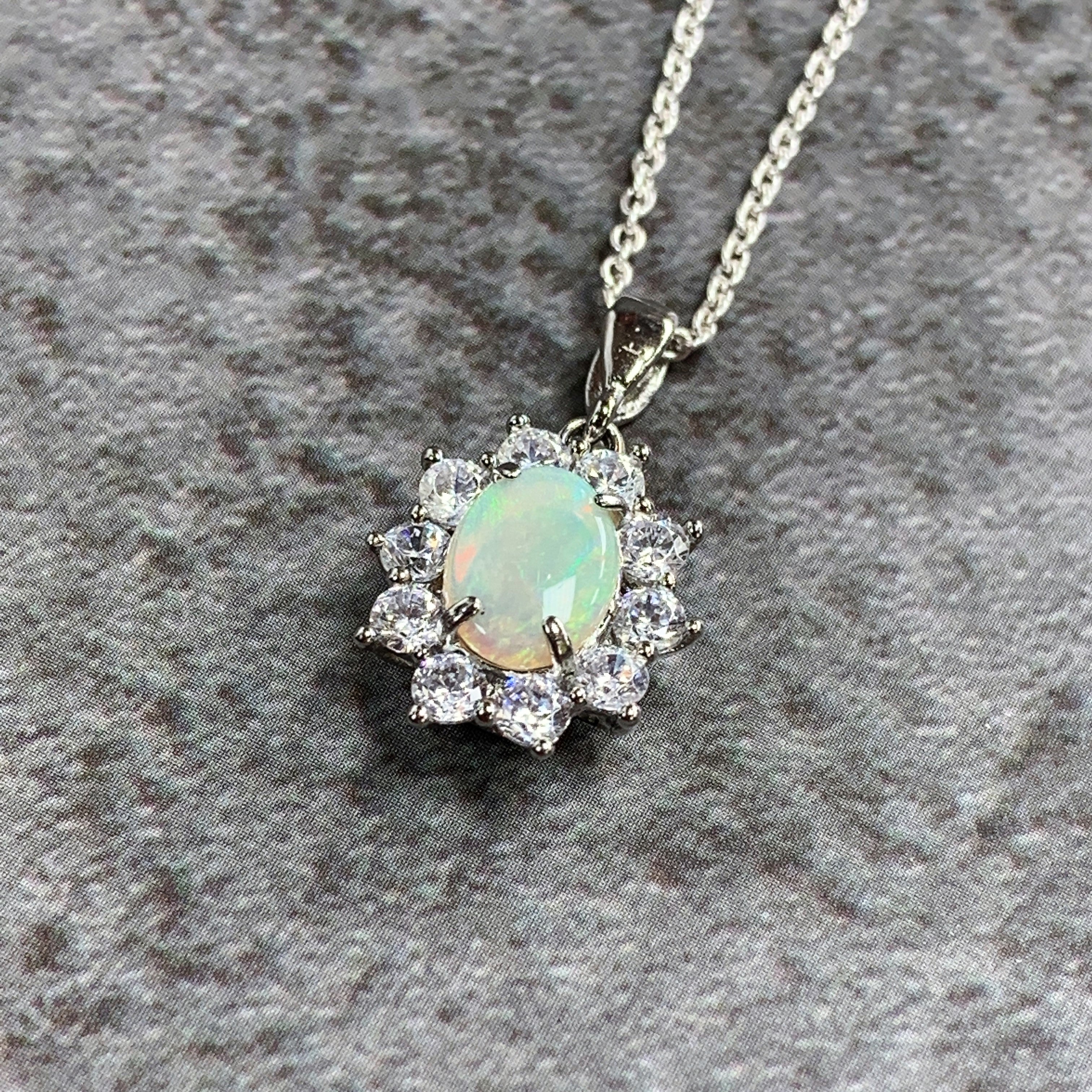 Sterling Silver cluster design 8x6mm White opal pendant - Masterpiece Jewellery Opal & Gems Sydney Australia | Online Shop