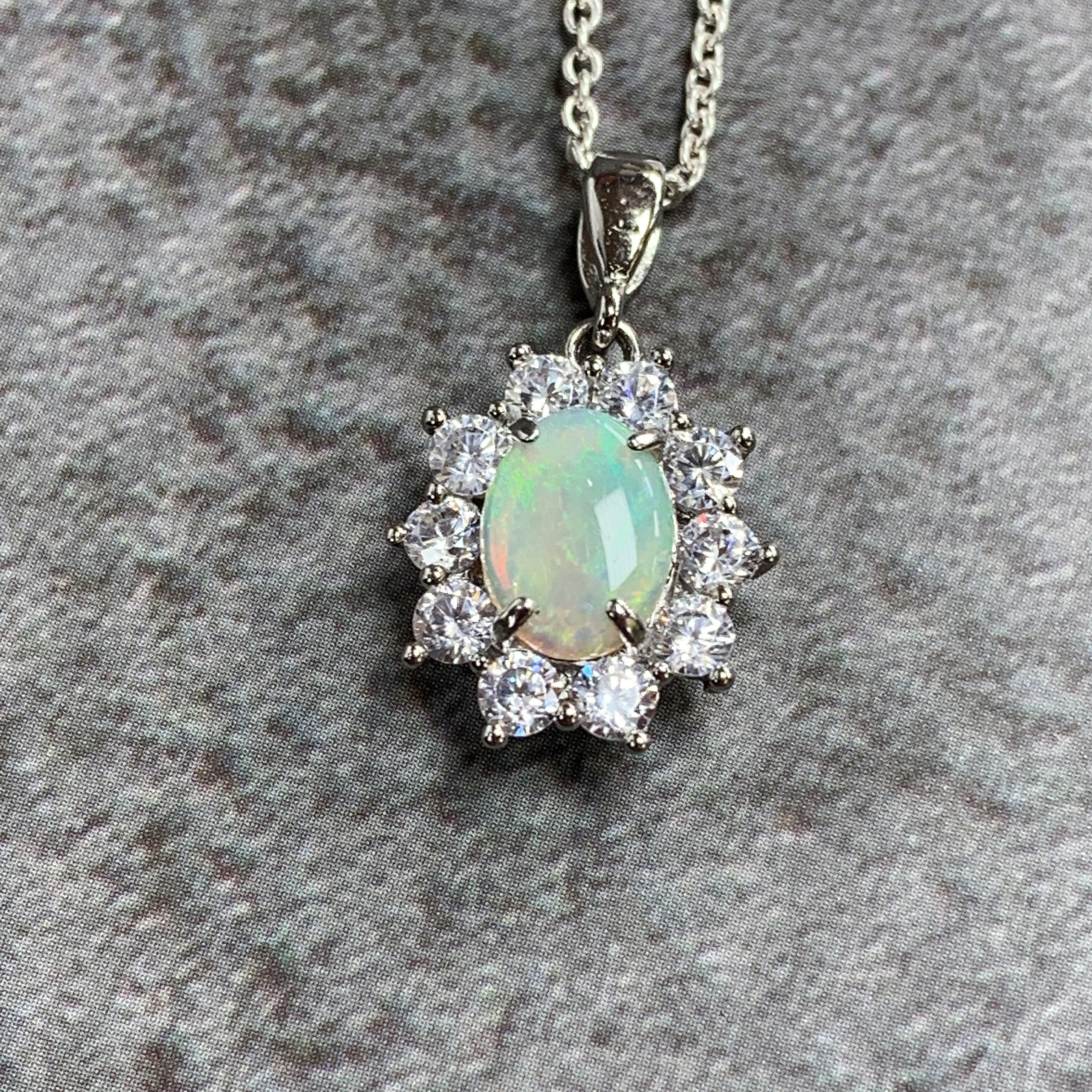 Sterling Silver cluster design 8x6mm White opal pendant - Masterpiece Jewellery Opal & Gems Sydney Australia | Online Shop