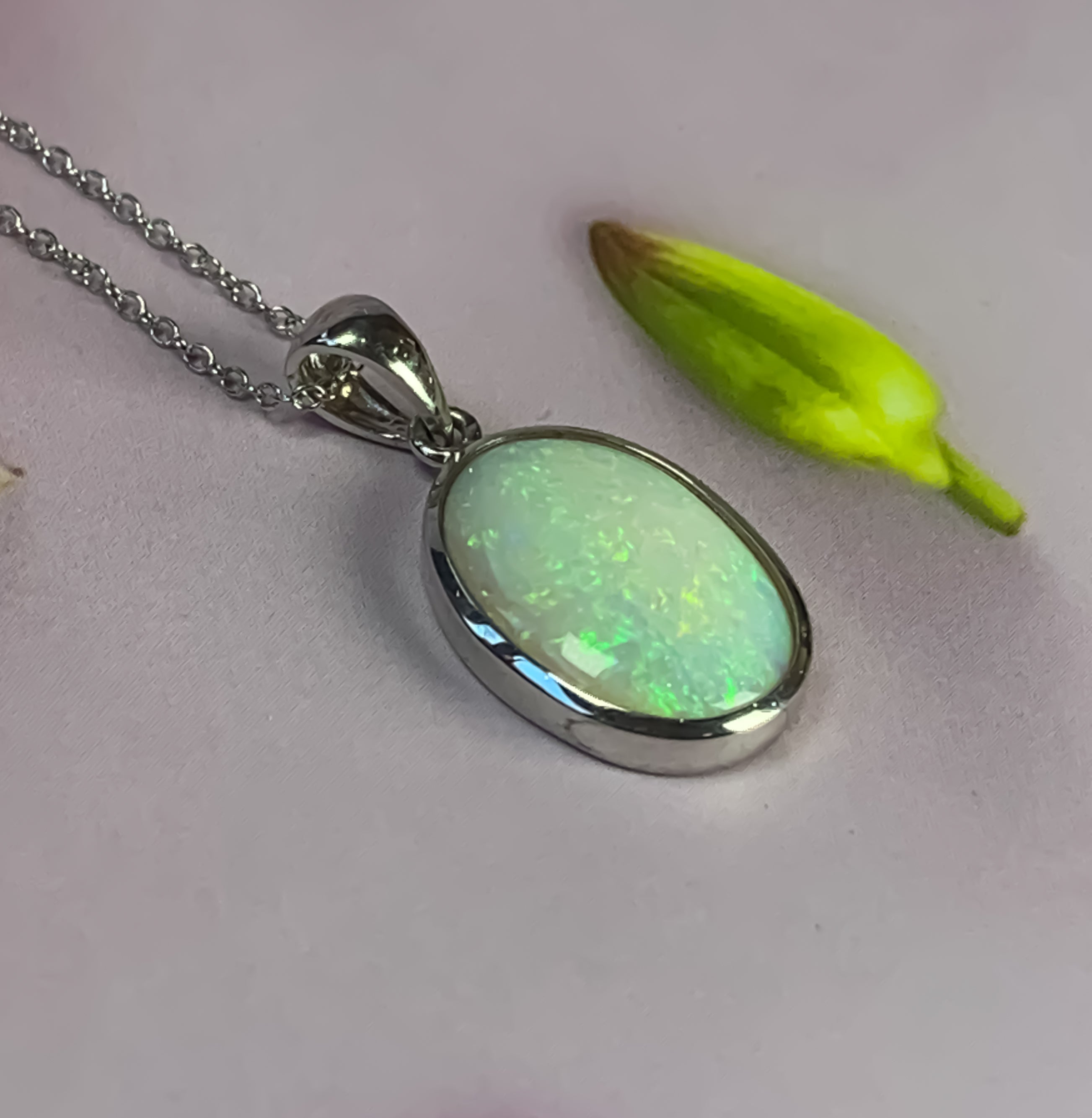 Sterling Silver Light Opal classic bezel pendant 17x12.5mm - Masterpiece Jewellery Opal & Gems Sydney Australia | Online Shop