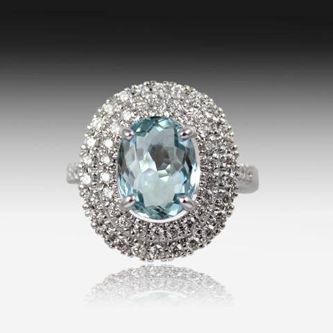 Aquamarine and diamond online ring white gold