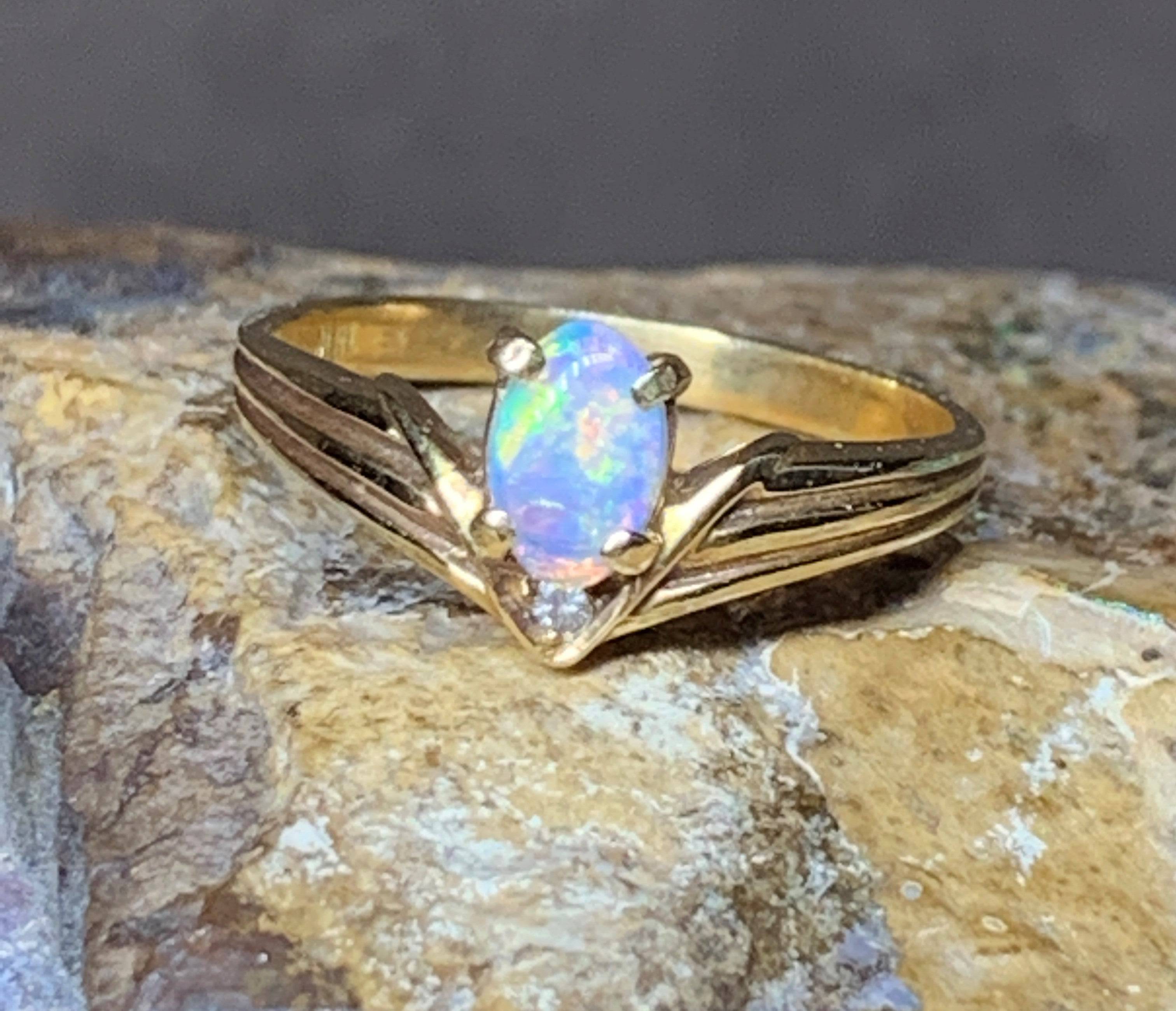 18kt Yellow Gold Light Opal and Diamond ring - Masterpiece Jewellery Opal & Gems Sydney Australia | Online Shop