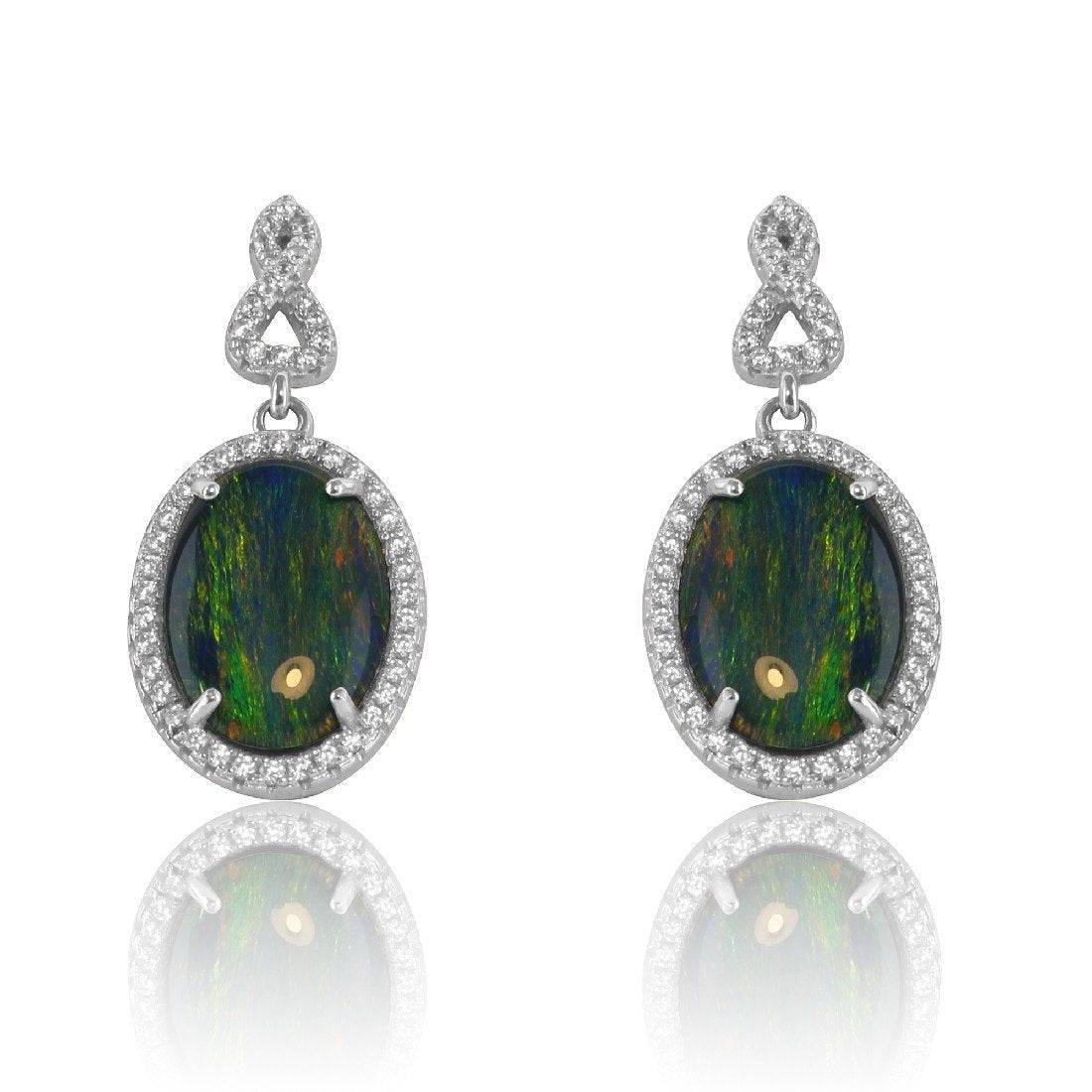 Sterling Silver dangling Opal and cubic zirconia dangling earrings - Masterpiece Jewellery Opal & Gems Sydney Australia | Online Shop