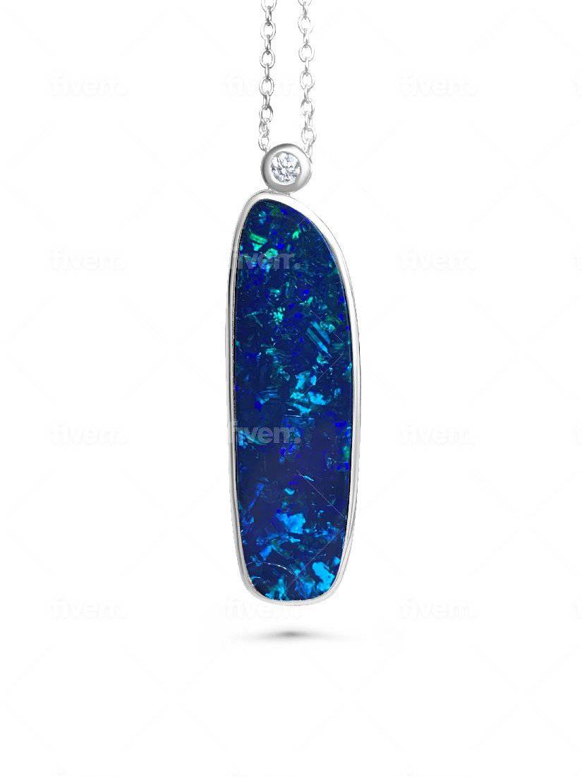 One 14kt White Gold Opal and Diamond pendant - Masterpiece Jewellery Opal & Gems Sydney Australia | Online Shop