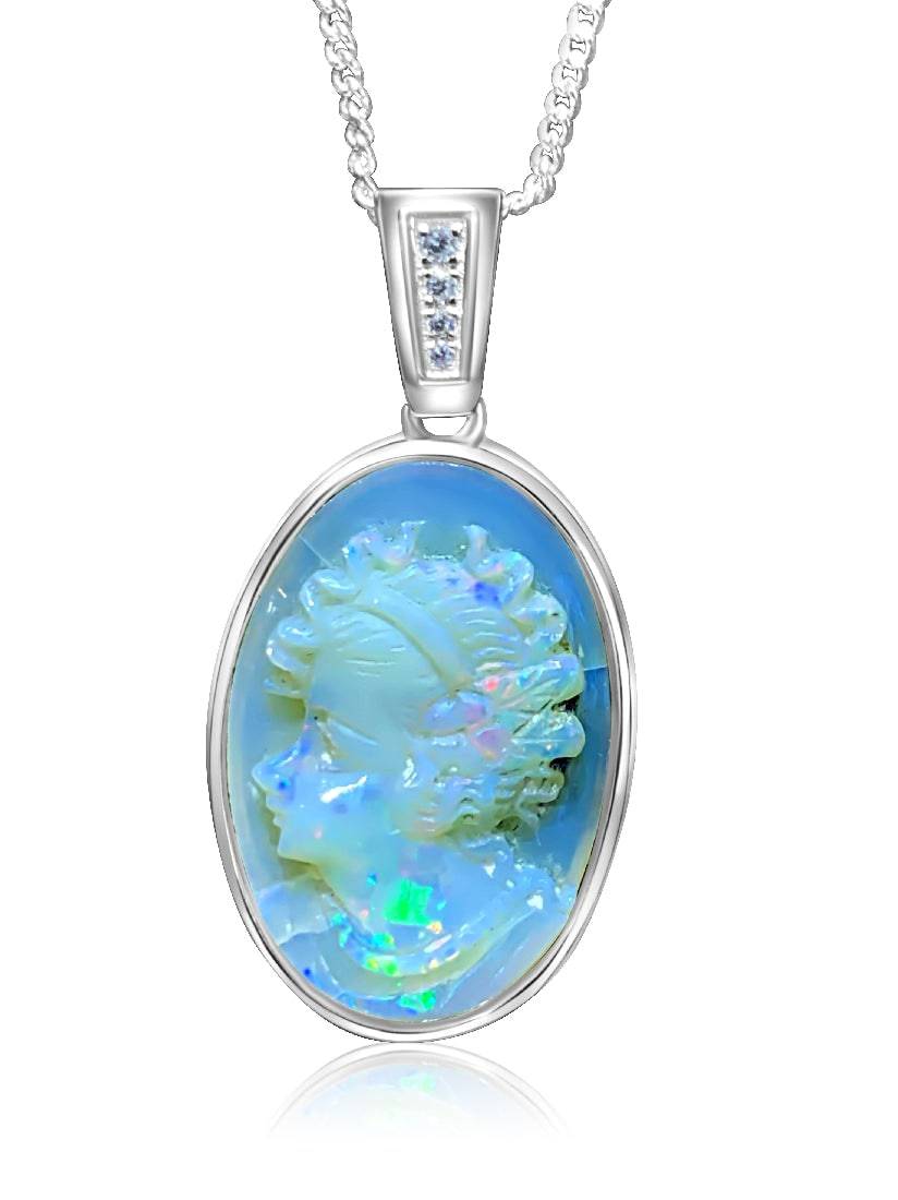 Sterling Silver carving Opal pendant - Masterpiece Jewellery Opal & Gems Sydney Australia | Online Shop