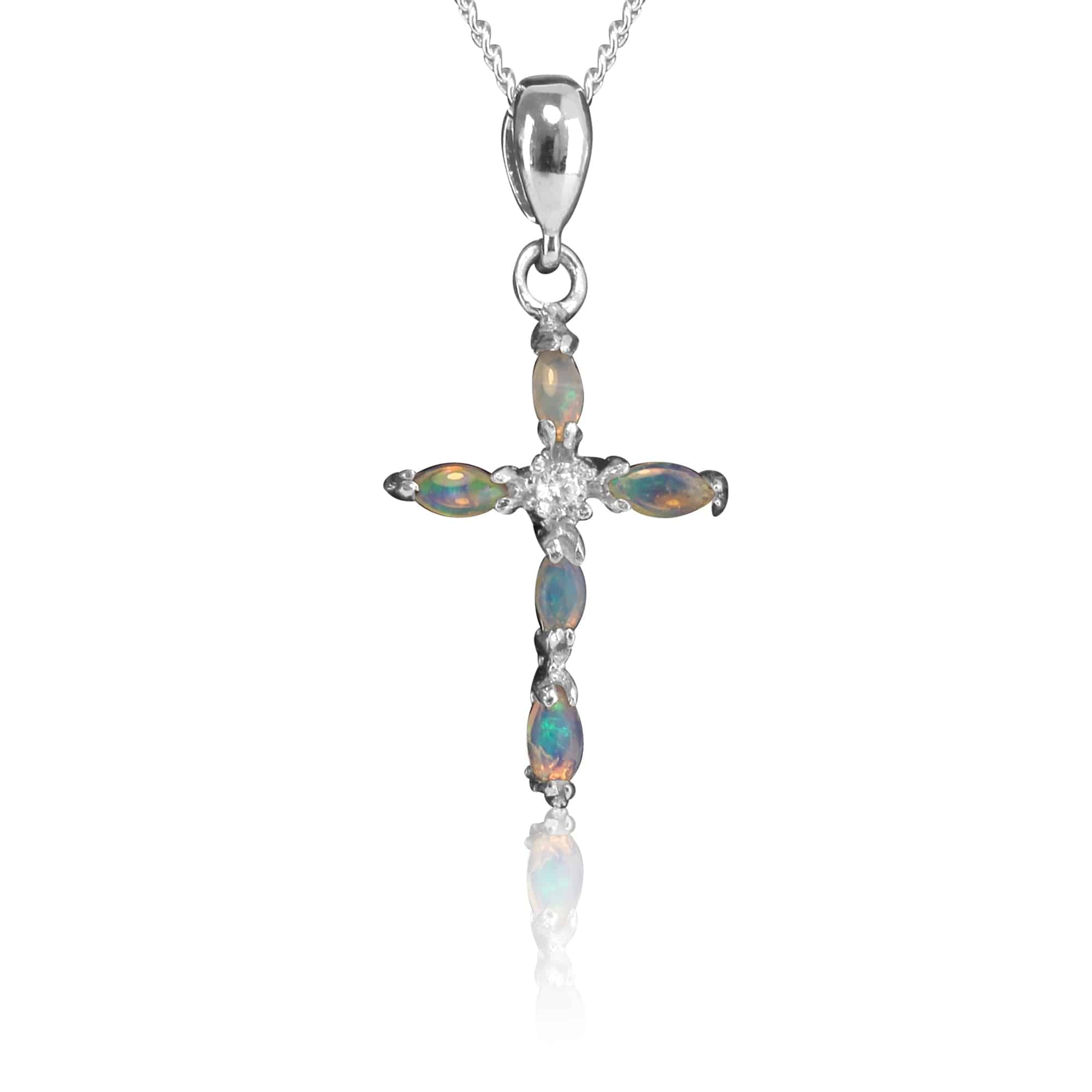 White opal online cross necklace