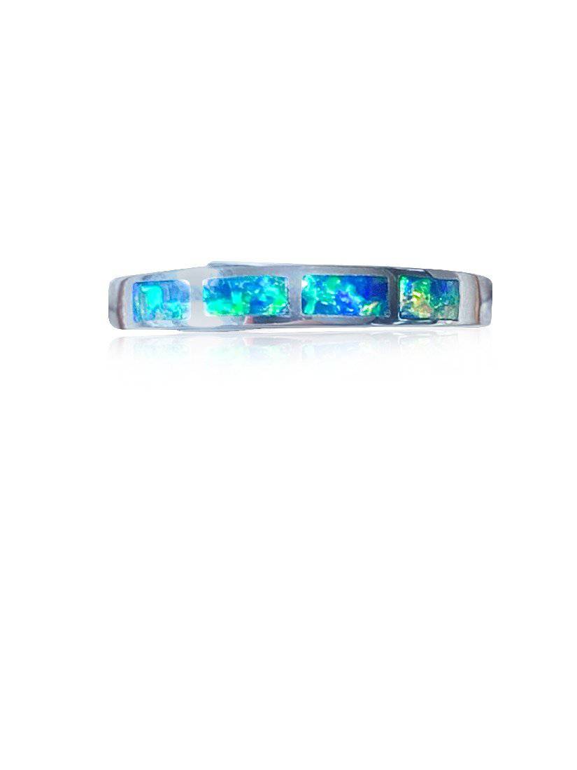 14KT WHITE GOLD THIN OPAL INLAY BAND - Masterpiece Jewellery Opal & Gems Sydney Australia | Online Shop