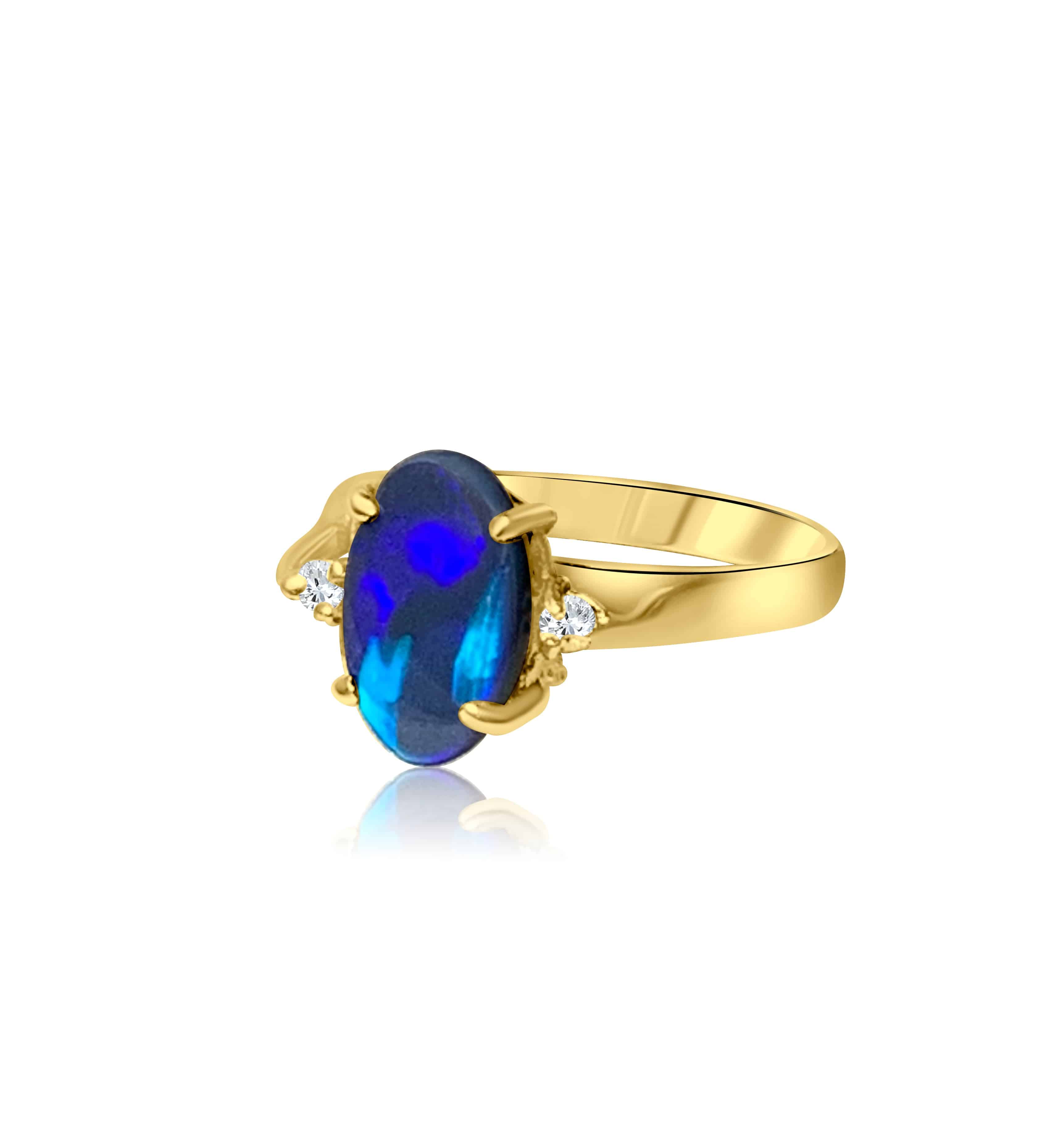 14kt Yellow Gold Black Opal and Diamond ring - Masterpiece Jewellery Opal & Gems Sydney Australia | Online Shop