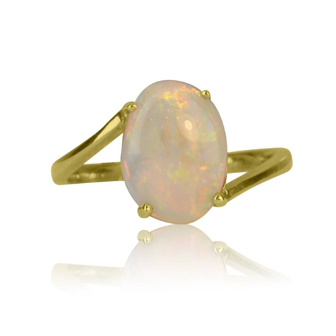 14kt Yellow Gold White Opal split shank ring - Masterpiece Jewellery Opal & Gems Sydney Australia | Online Shop