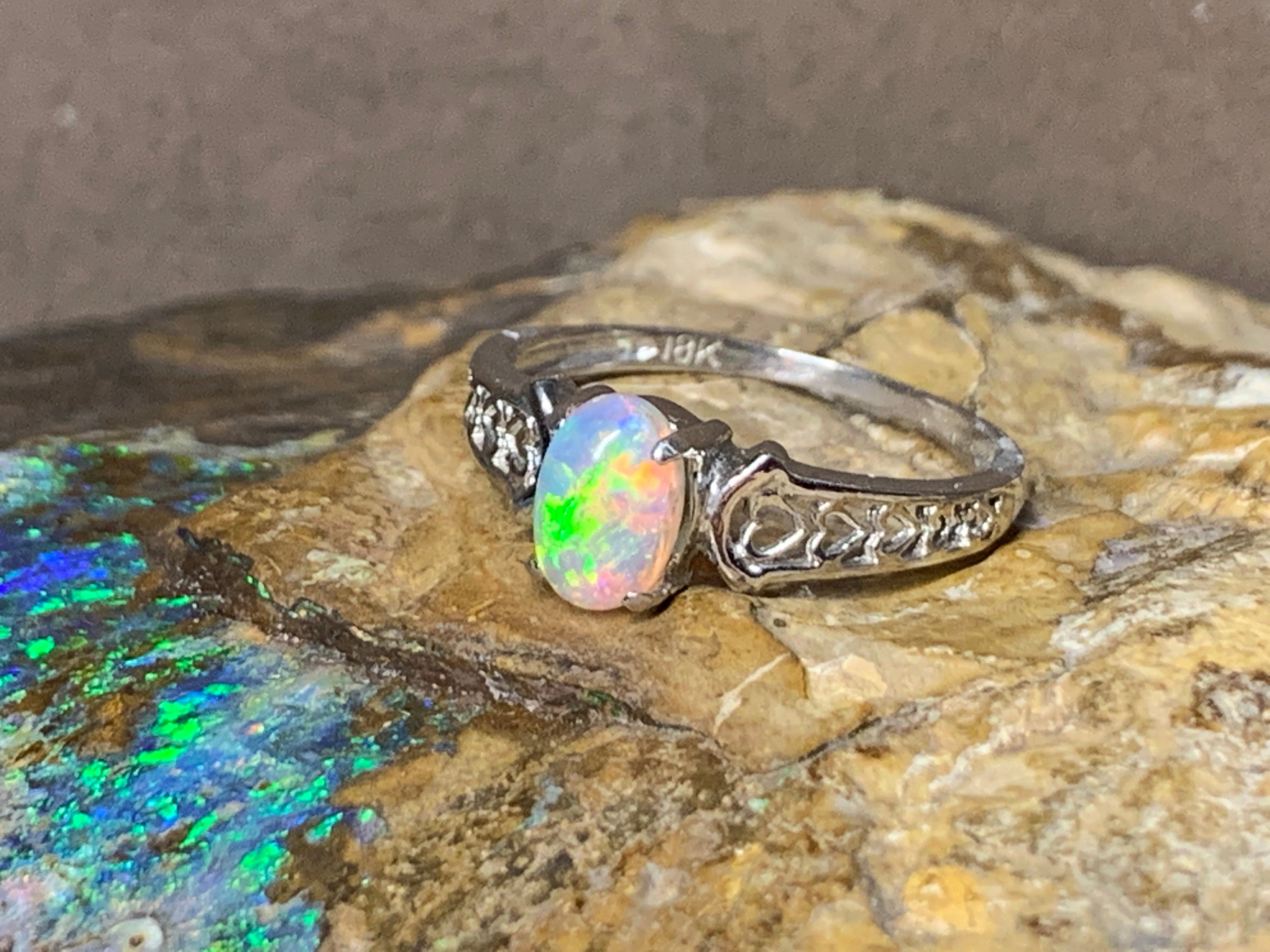 18kt White Gold Solitaire Opal ring - Masterpiece Jewellery Opal & Gems Sydney Australia | Online Shop