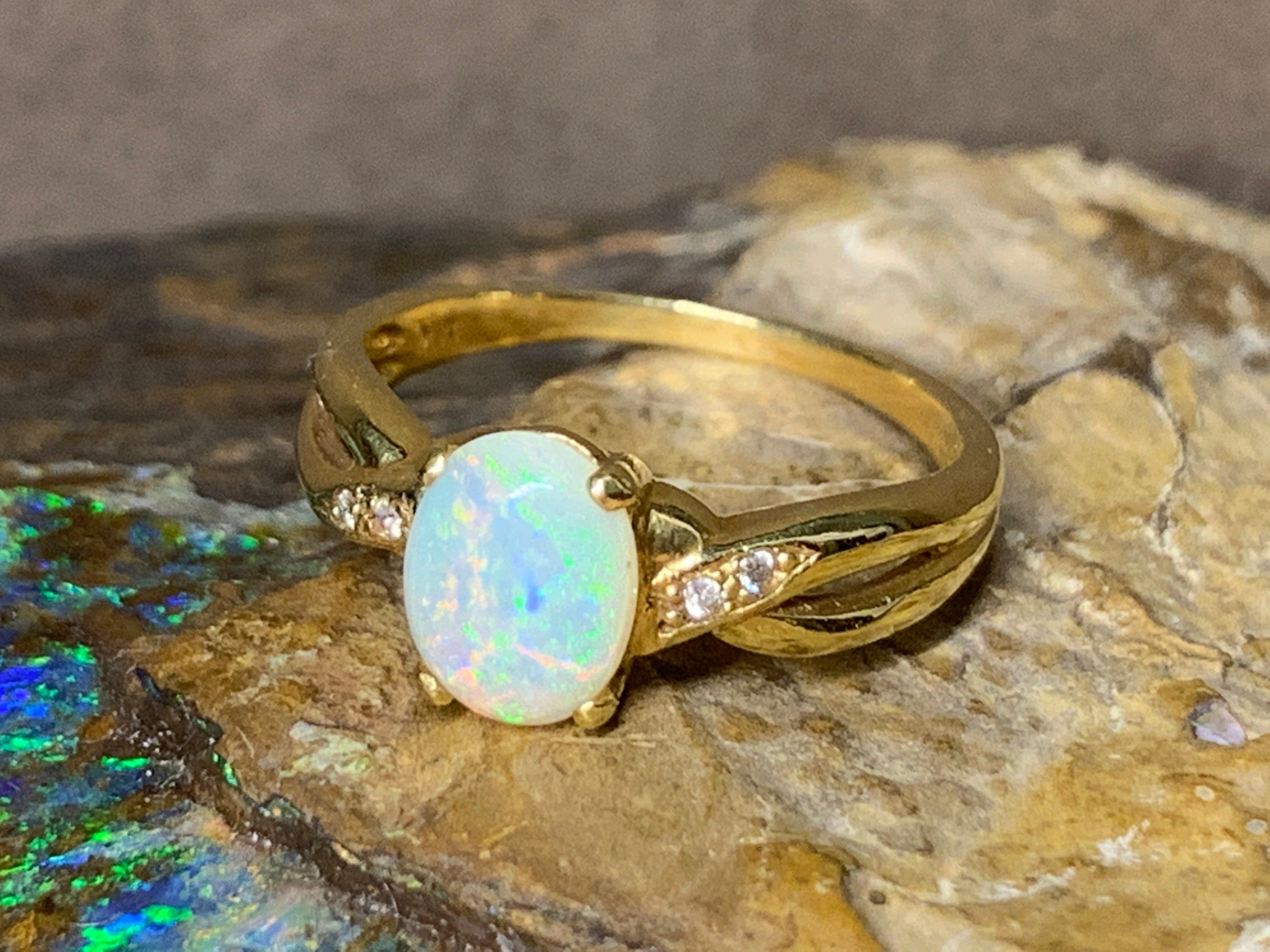 18kt Yellow Gold crossover Opal and Diamond ring - Masterpiece Jewellery Opal & Gems Sydney Australia | Online Shop