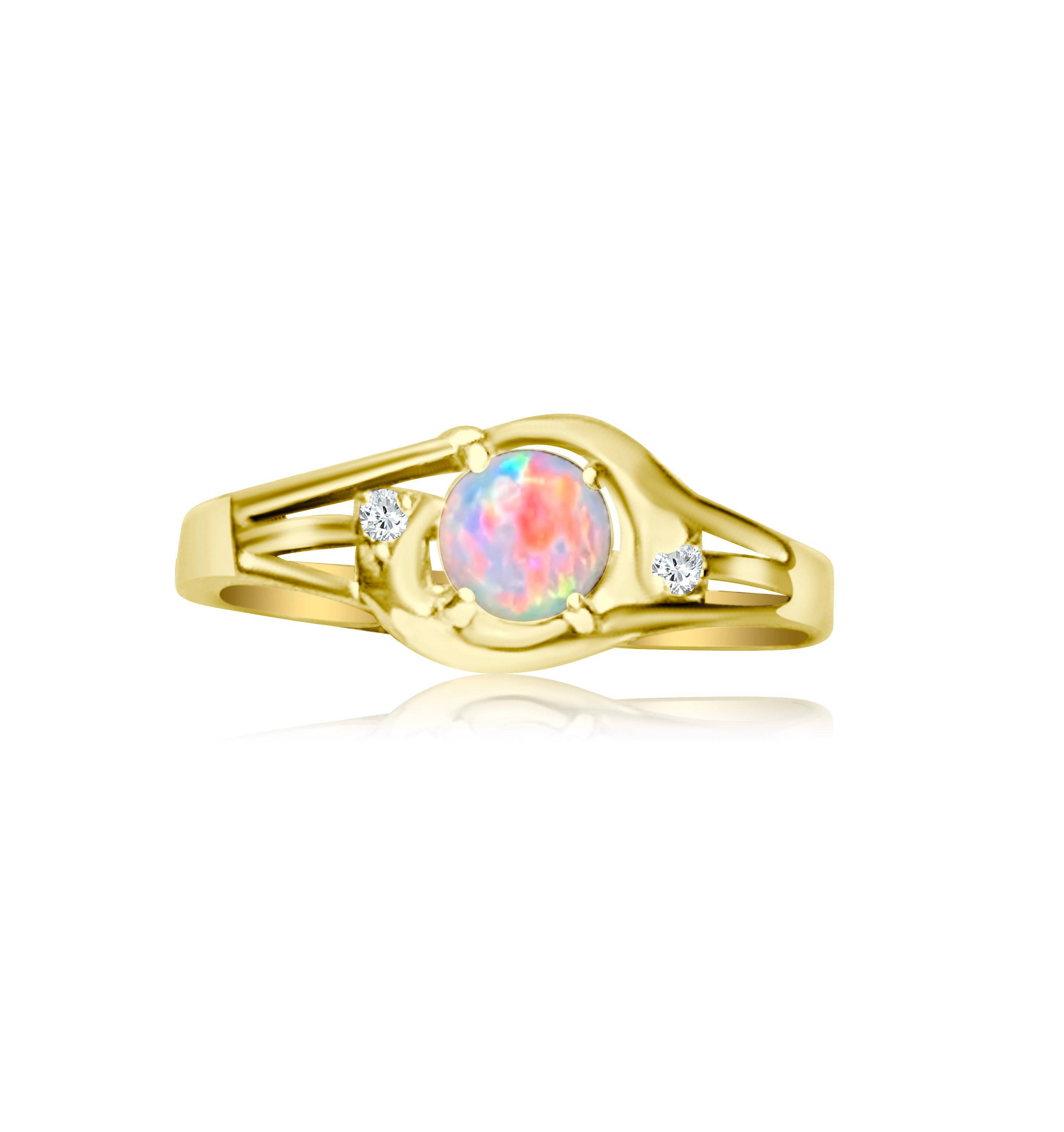 18kt Yellow Gold Crystal light Opal and diamond ring - Masterpiece Jewellery Opal & Gems Sydney Australia | Online Shop