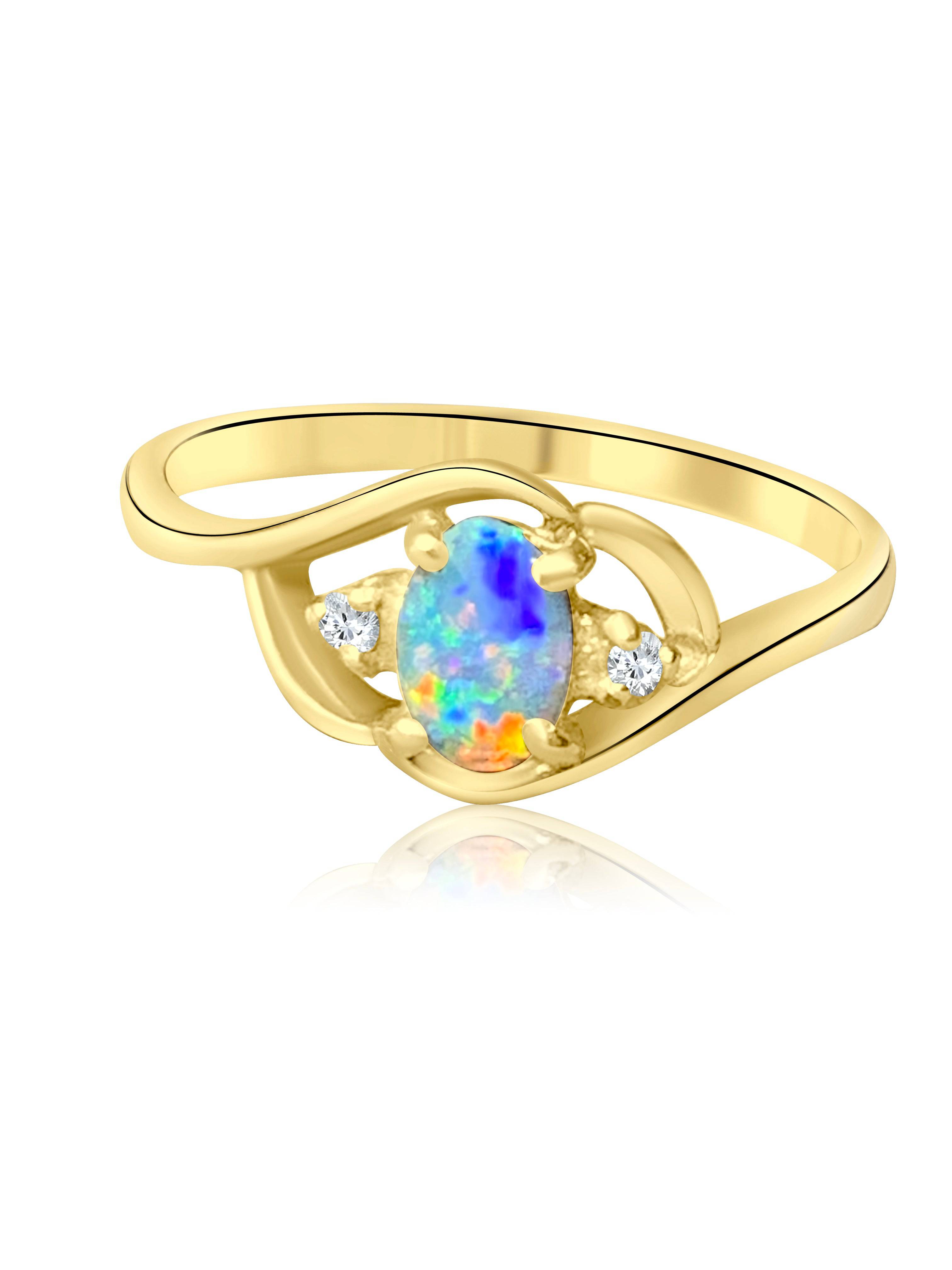 18kt Yellow Gold Crystal Opal and Diamond ring - Masterpiece Jewellery Opal & Gems Sydney Australia | Online Shop