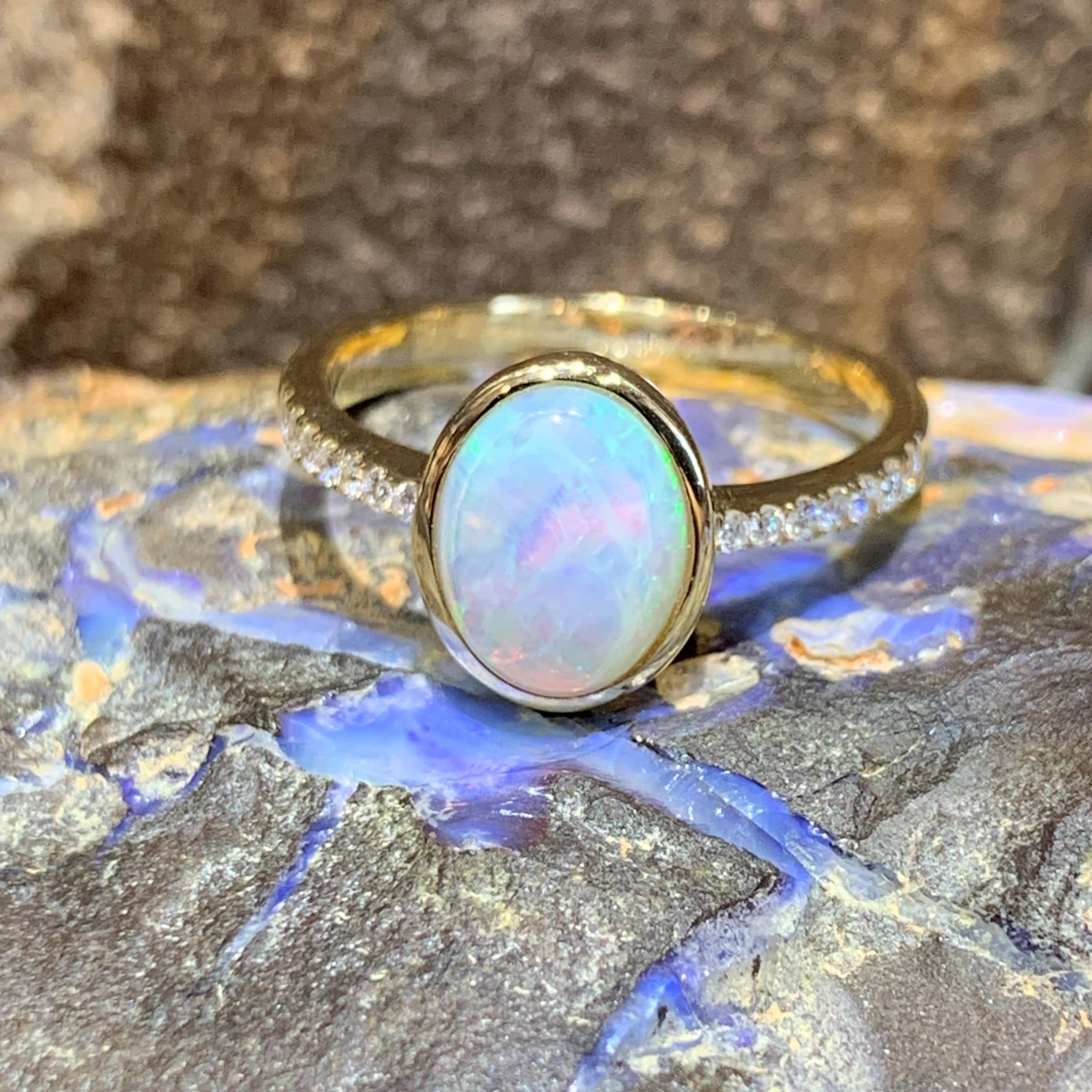 14kt Yellow Gold Opal and Diamond ring 2 - Masterpiece Jewellery Opal & Gems Sydney Australia | Online Shop