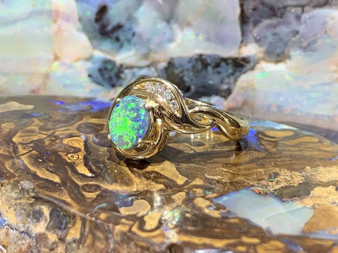 Opal and online black diamond ring