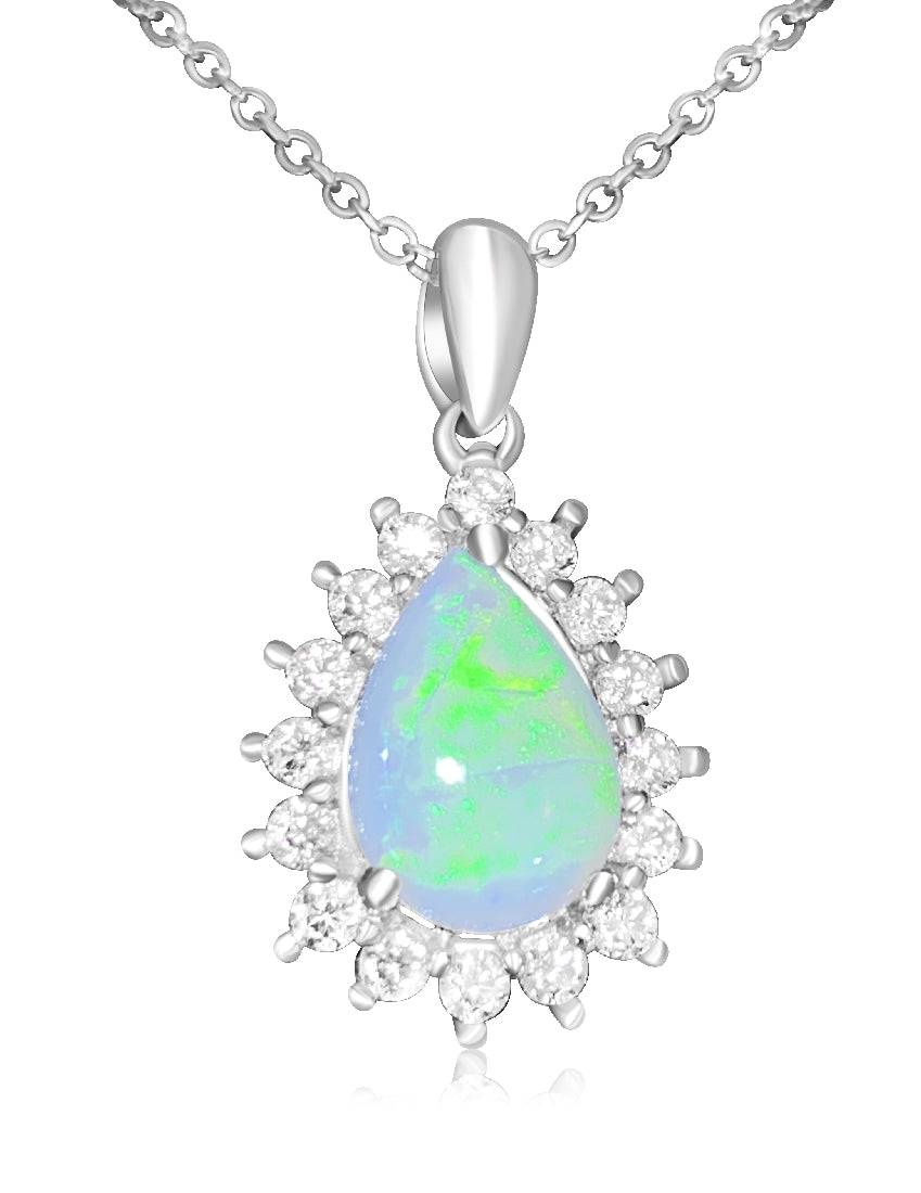 Sterling Silver White Opal pear shape cluster pendant - Masterpiece Jewellery Opal & Gems Sydney Australia | Online Shop